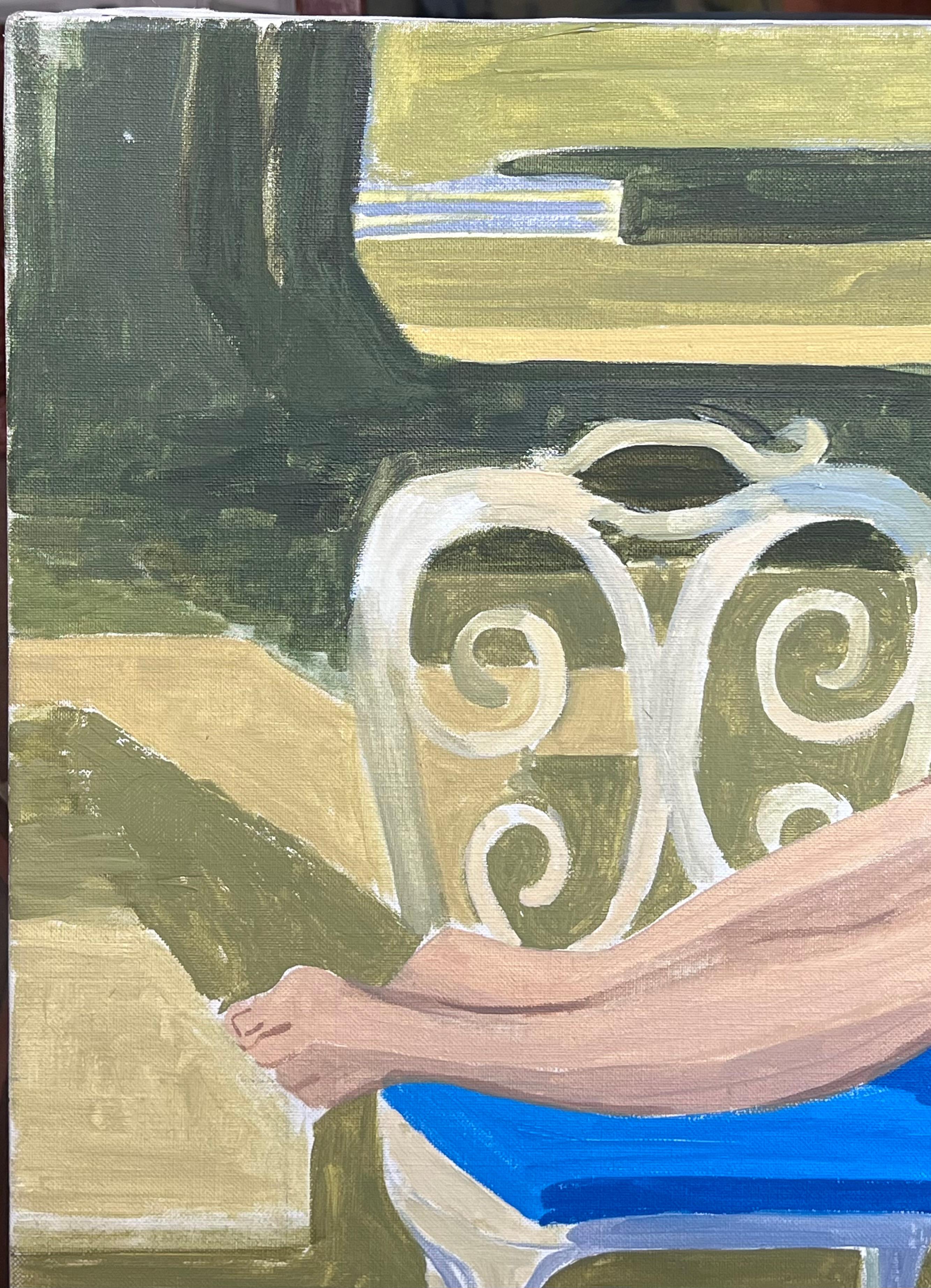 Feine 20. Jahrhundert Französisch Modernist Ölgemälde Junge Frau Lesen im Garten im Angebot 2