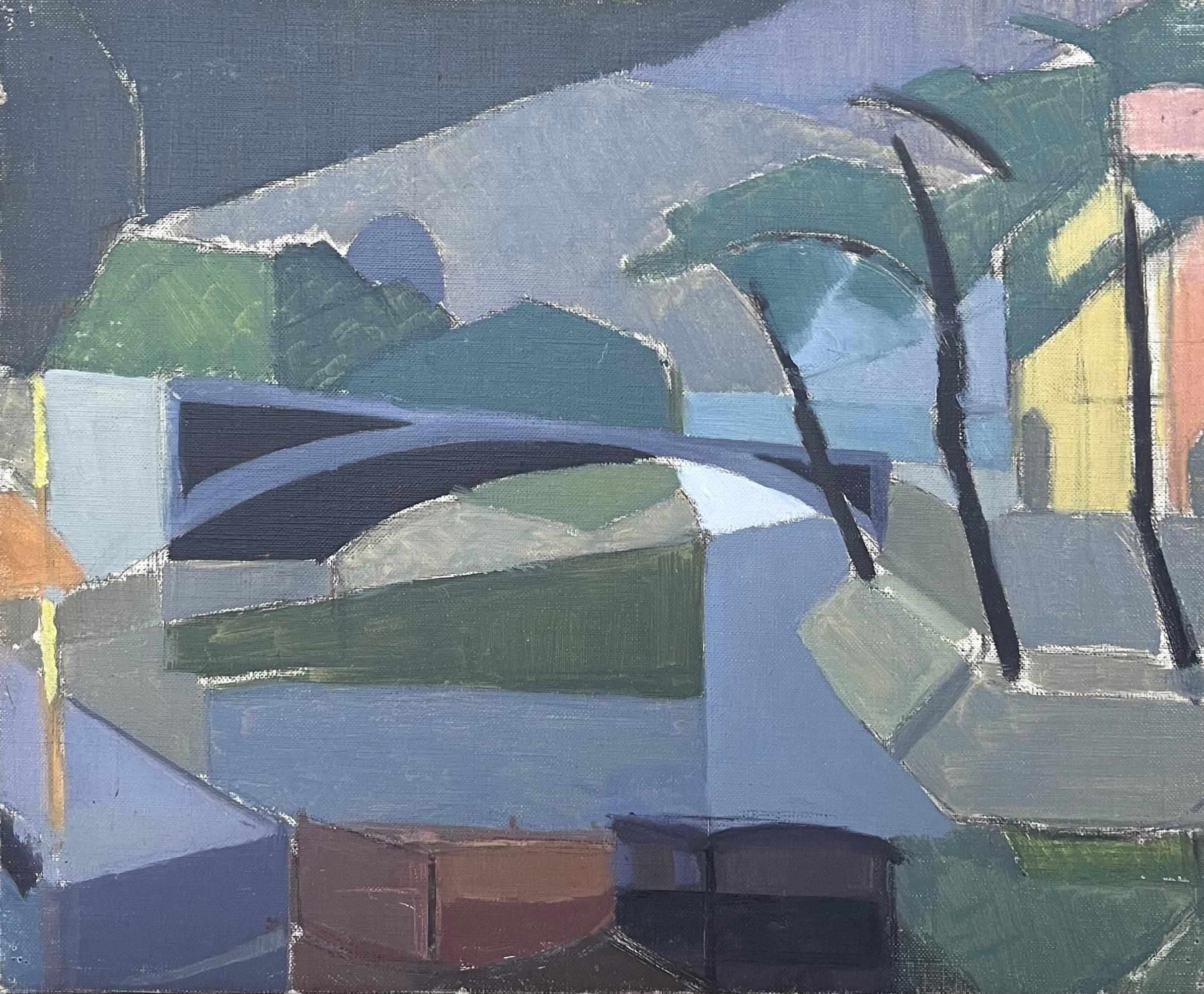 Fine 20th Century French Post Cubist Oil Painting City River Landscape
Bridge