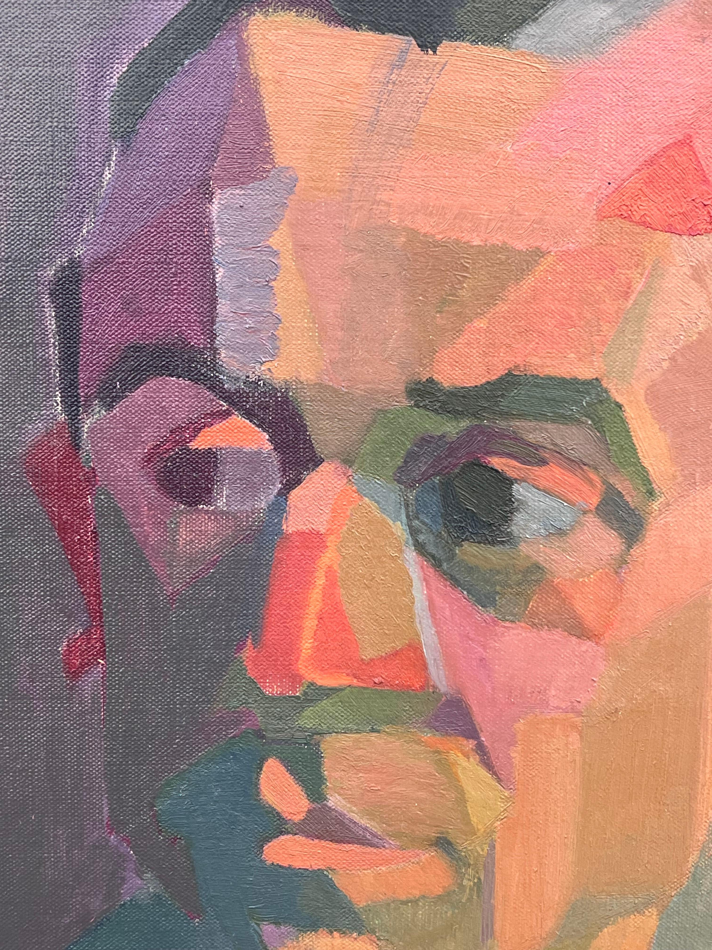 Belle peinture à l'huile post-cubiste française du 20e siècle - Portrait d'un homme - Gris Portrait Painting par Laure Noetzin-Azam (French 1929-2024)