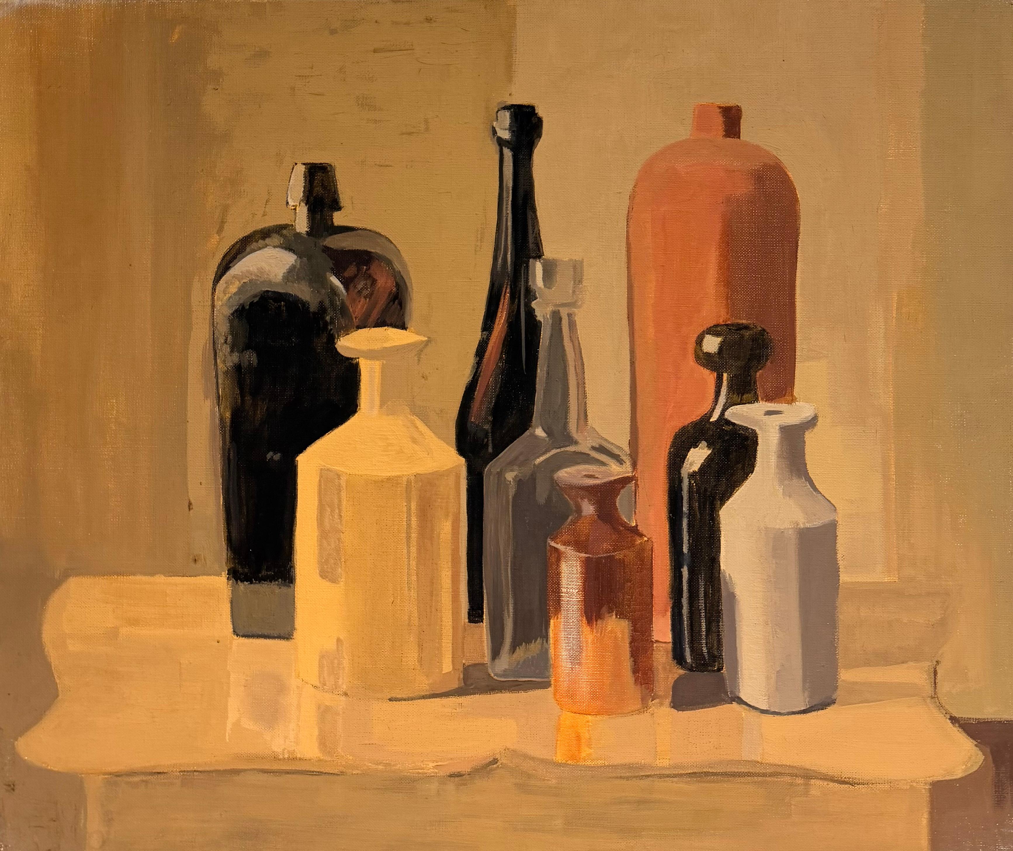 Fine 20th Century French Post-Cubist Oil Painting Still Life Bottles & Vases
