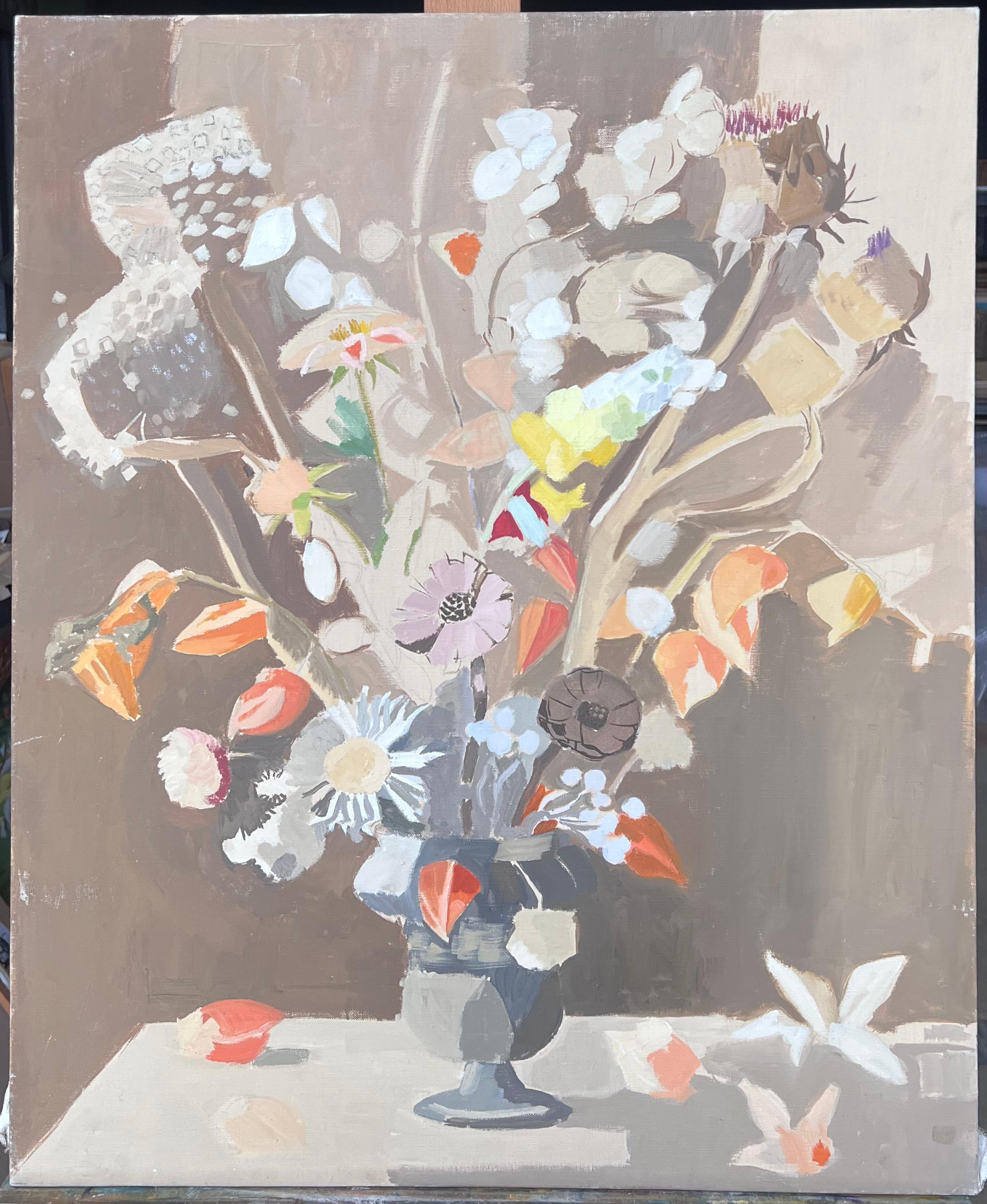 Feine 20. Jahrhundert Französisch Post kubistischen Ölgemälde Stillleben Blumen – Painting von Laure Noetzin-Azam (French 1929-2024)
