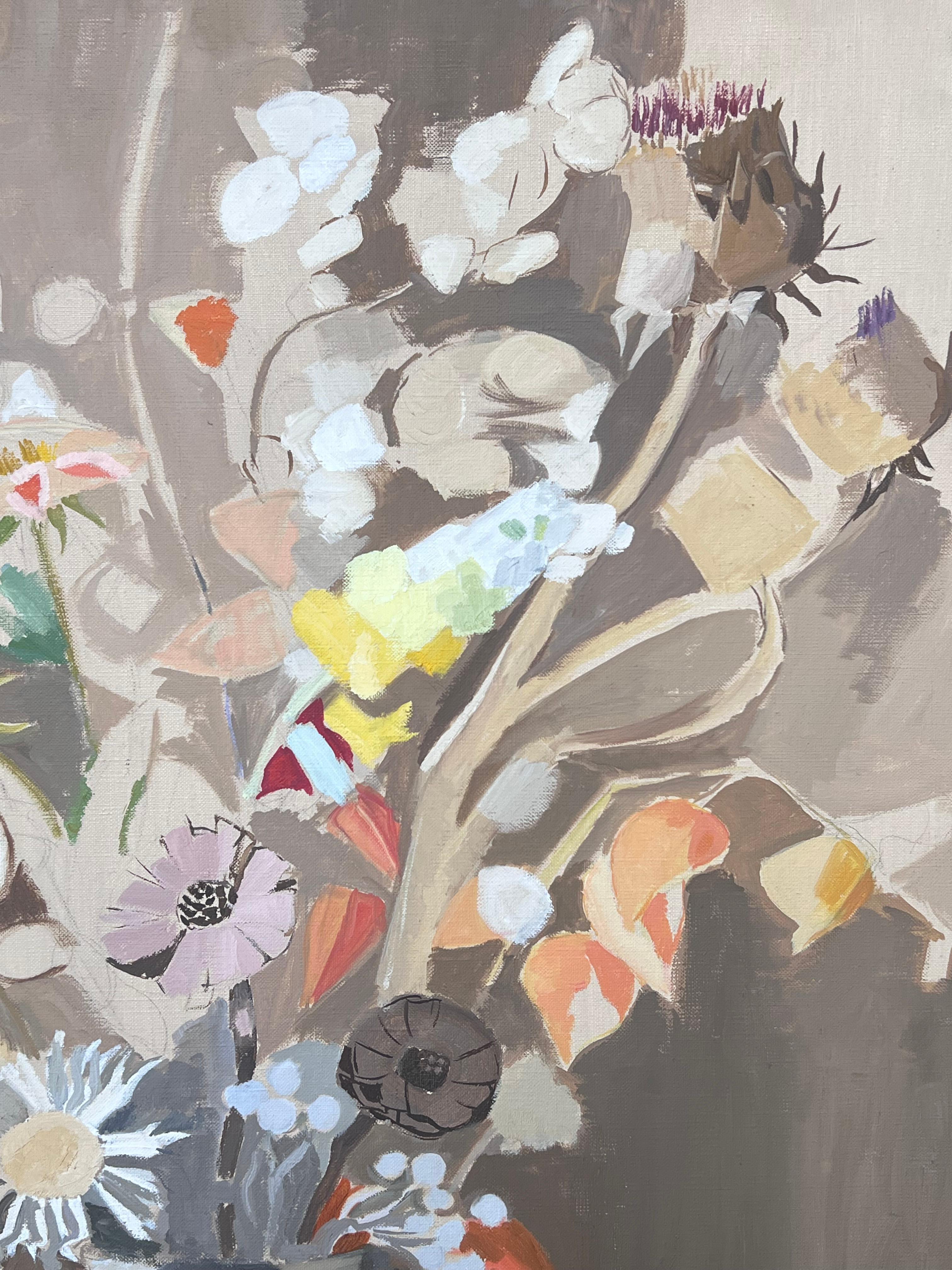 Feine 20. Jahrhundert Französisch Post kubistischen Ölgemälde Stillleben Blumen (Kubismus), Painting, von Laure Noetzin-Azam (French 1929-2024)