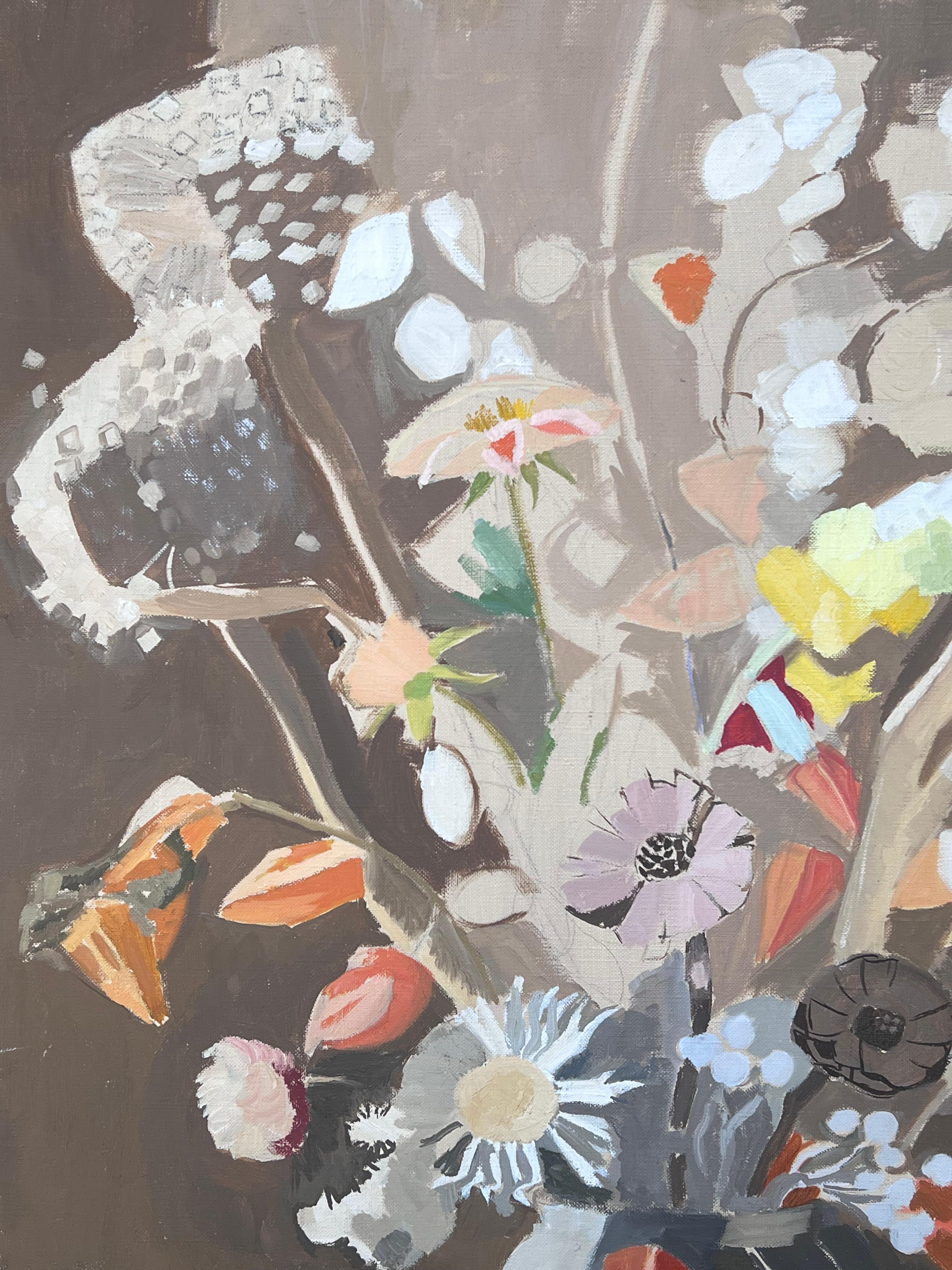 Feine 20. Jahrhundert Französisch Post kubistischen Ölgemälde Stillleben Blumen (Grau), Still-Life Painting, von Laure Noetzin-Azam (French 1929-2024)