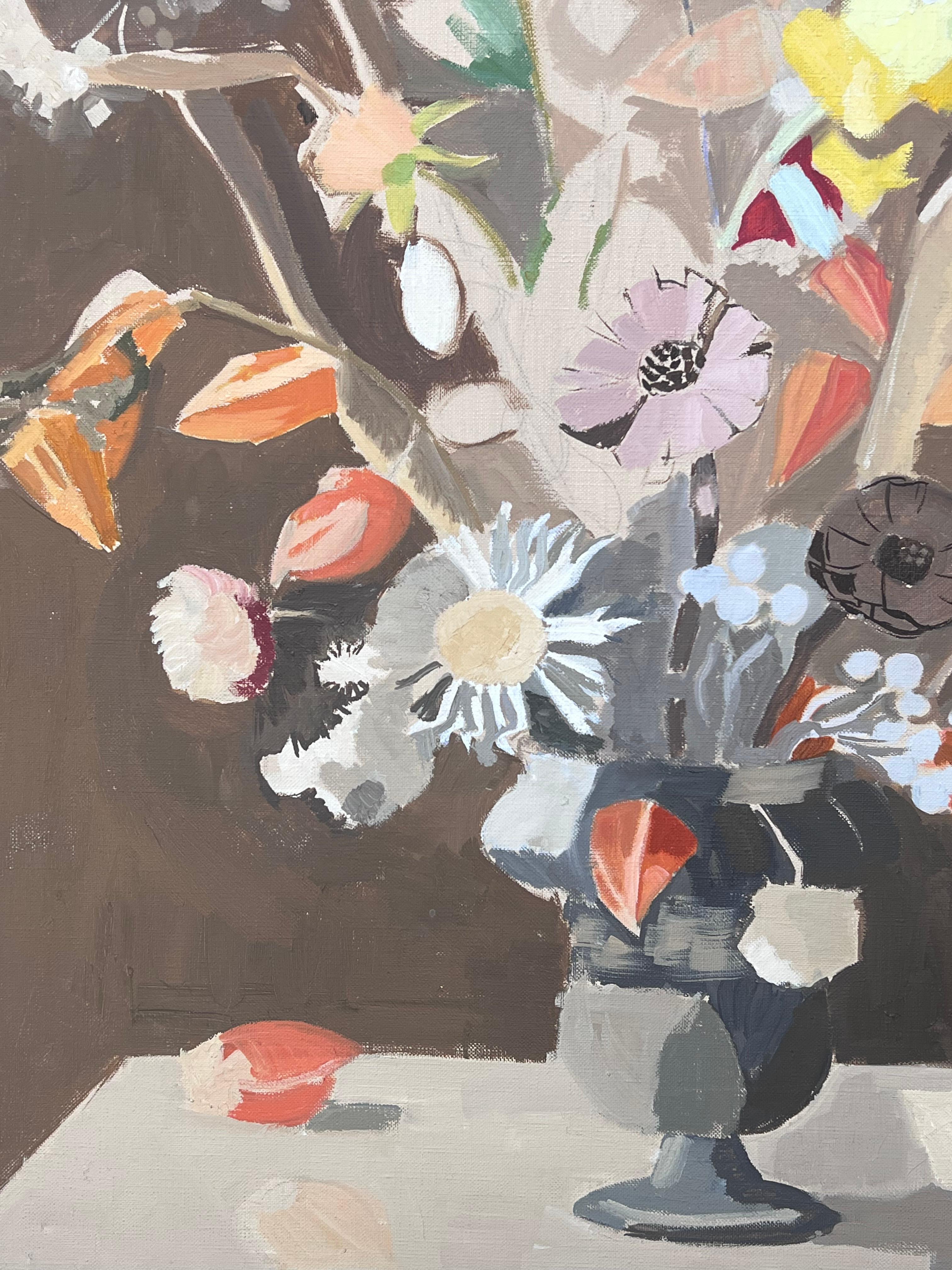 Feine 20. Jahrhundert Französisch Post kubistischen Ölgemälde Stillleben Blumen im Angebot 1