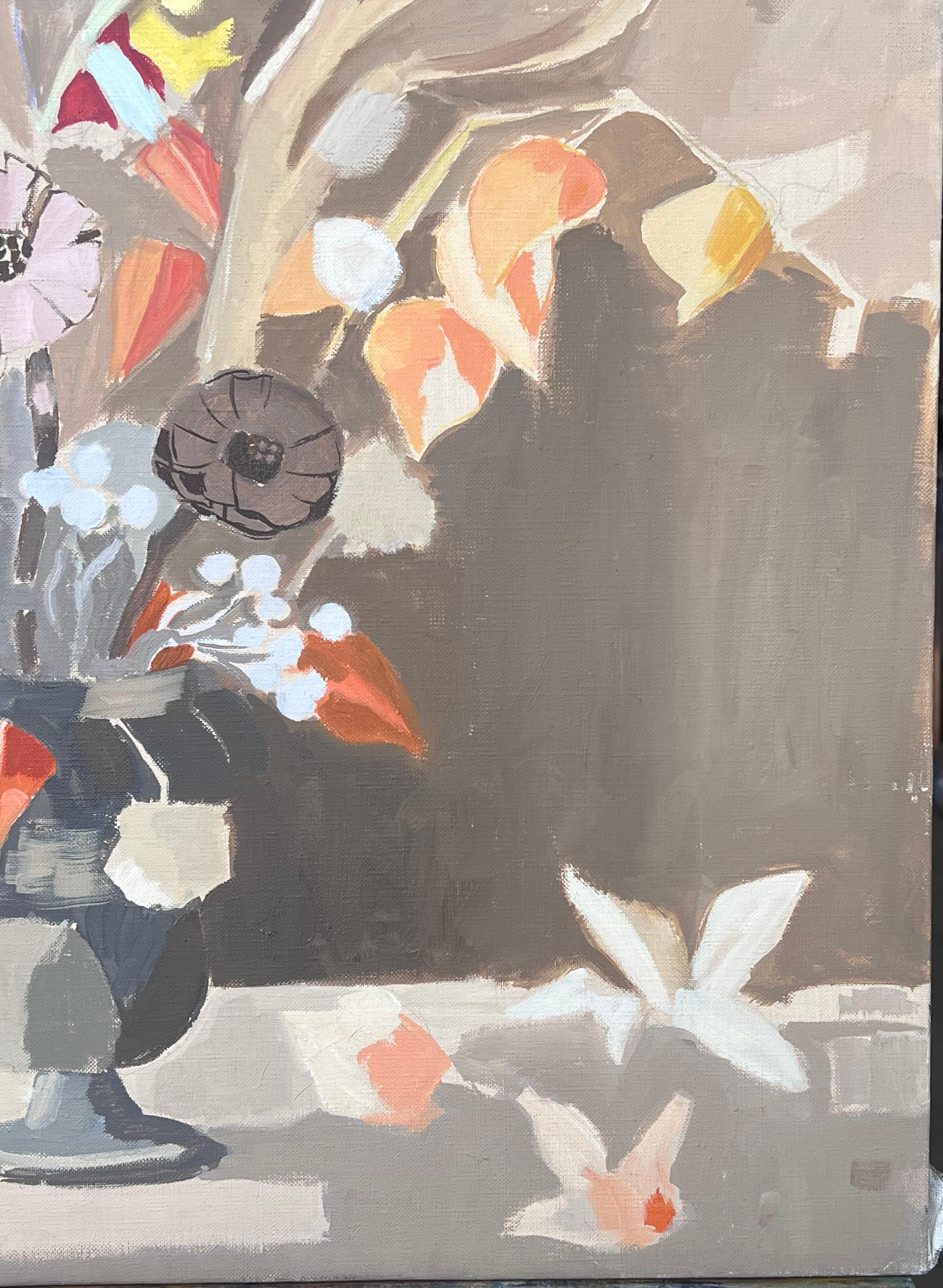 Feine 20. Jahrhundert Französisch Post kubistischen Ölgemälde Stillleben Blumen im Angebot 2