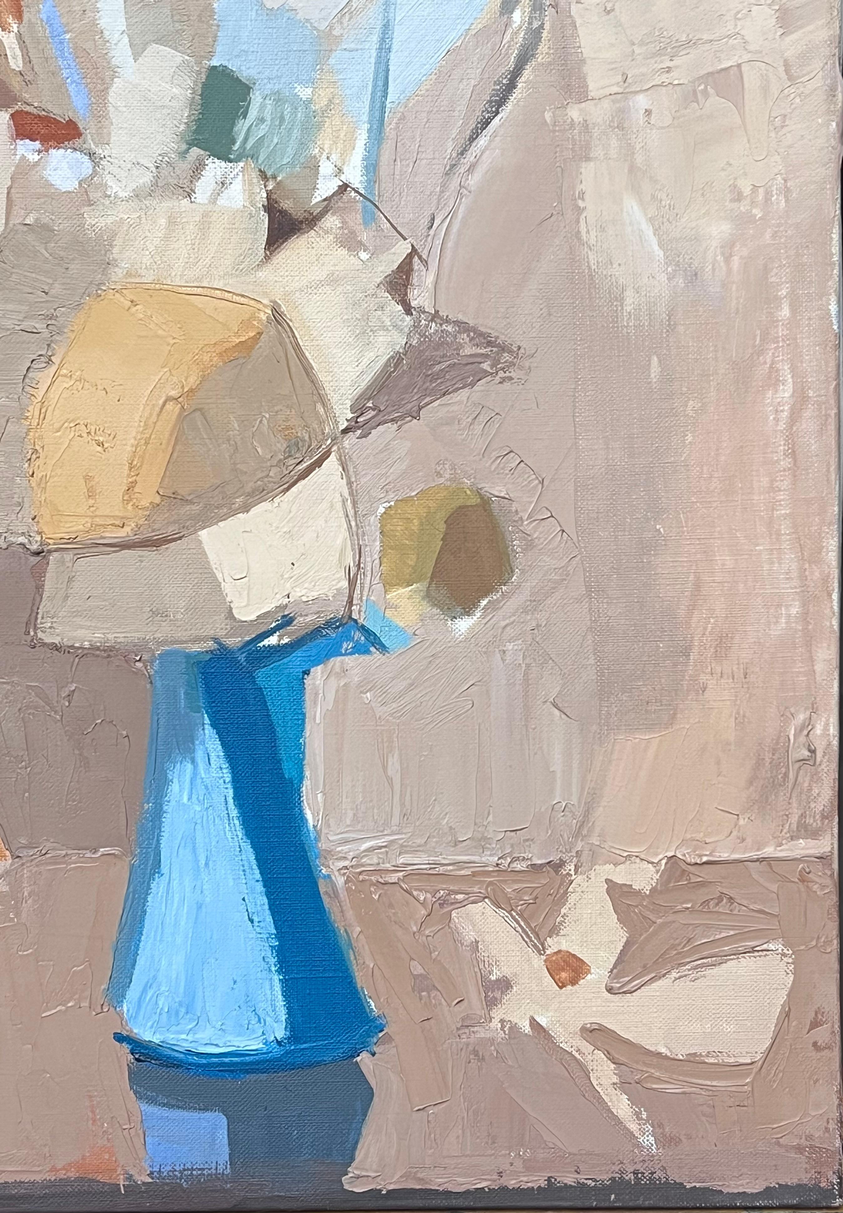 Feine 20. Jahrhundert Französisch Post kubistischen Ölgemälde Stillleben in blauen Vase im Angebot 1