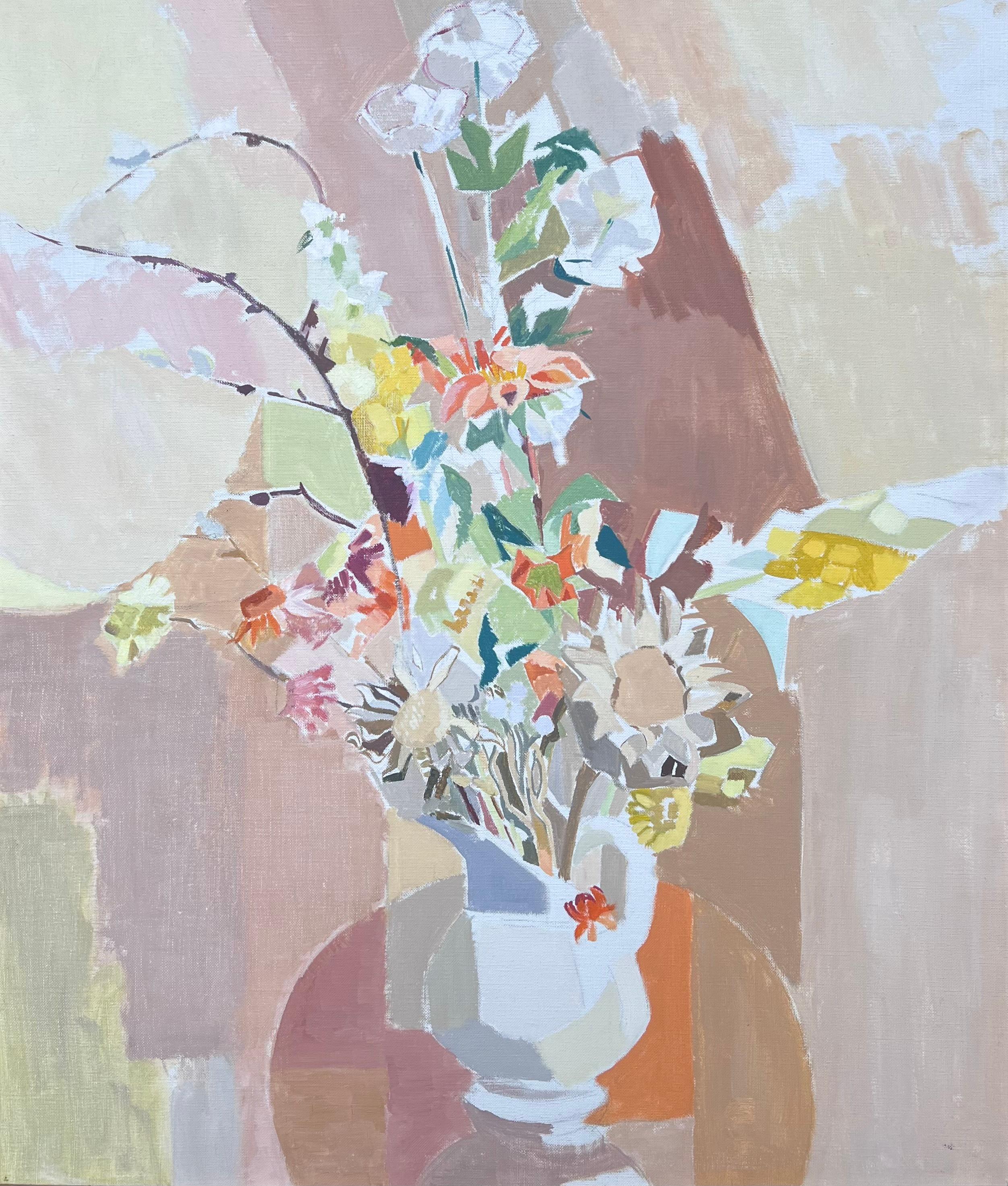 Belle peinture à l'huile post-cubiste française du 20e siècle Nature morte de fleurs à l'intérieur - Painting de Laure Noetzin-Azam (French 1929-2024)