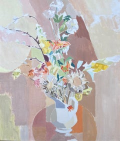 Feine 20. Jahrhundert Französisch Post kubistischen Ölgemälde Stillleben von Blumen Interieur