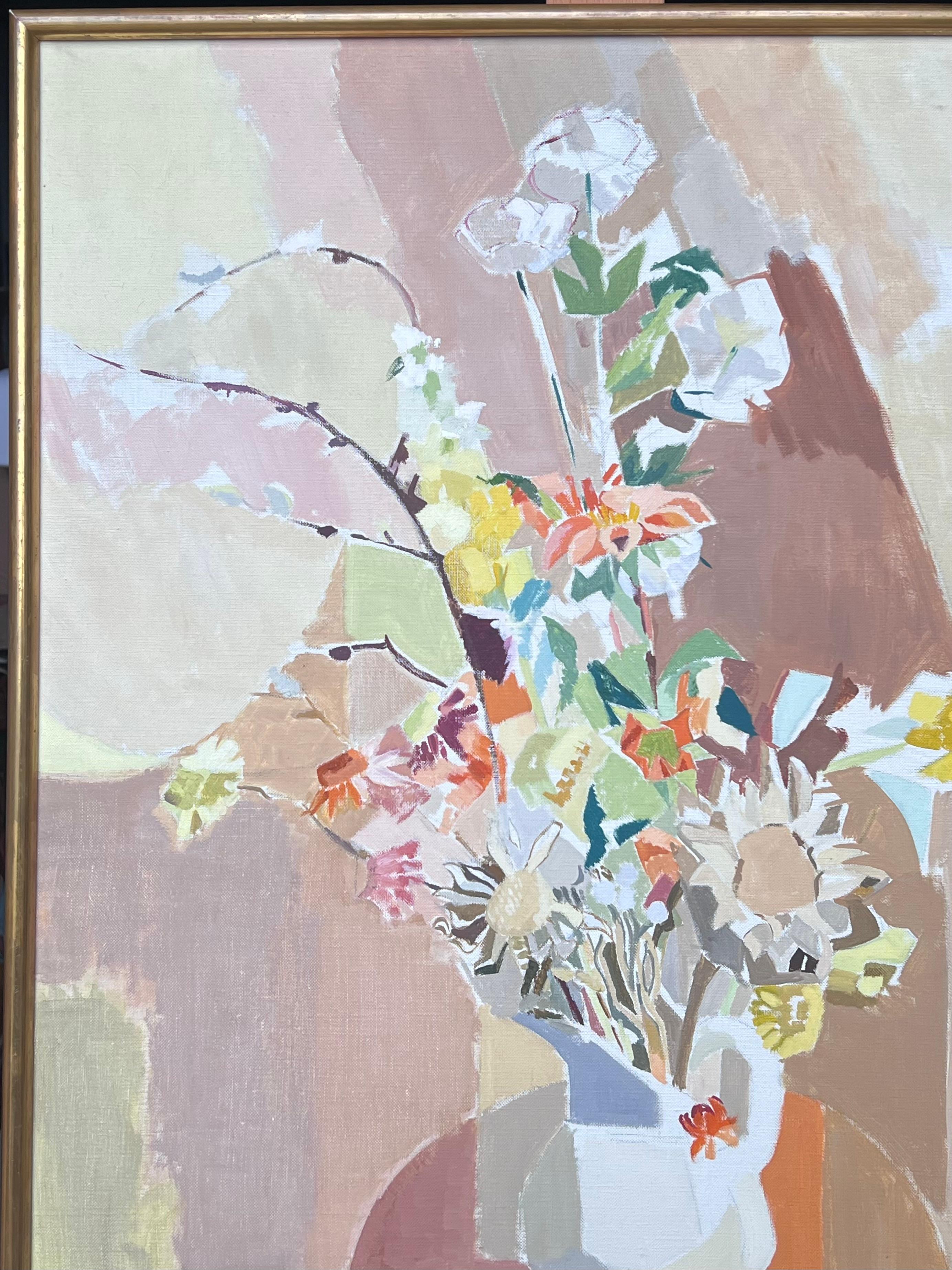 Belle peinture à l'huile post-cubiste française du 20e siècle Nature morte de fleurs à l'intérieur - Cubisme Painting par Laure Noetzin-Azam (French 1929-2024)