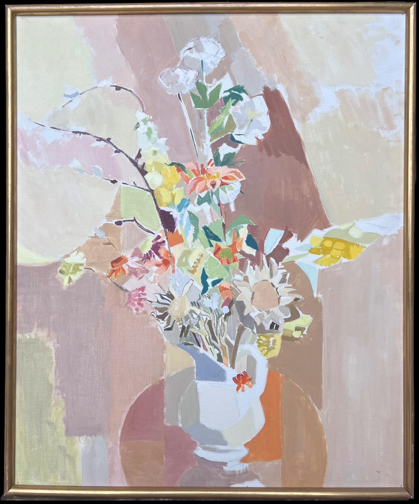 Belle peinture à l
huile post-cubiste française du 20e siècle Nature morte de fleurs à l
intérieur