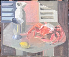 Fine 20th Century French Post Cubist Oil Painting The Crab & Lemon Still Life