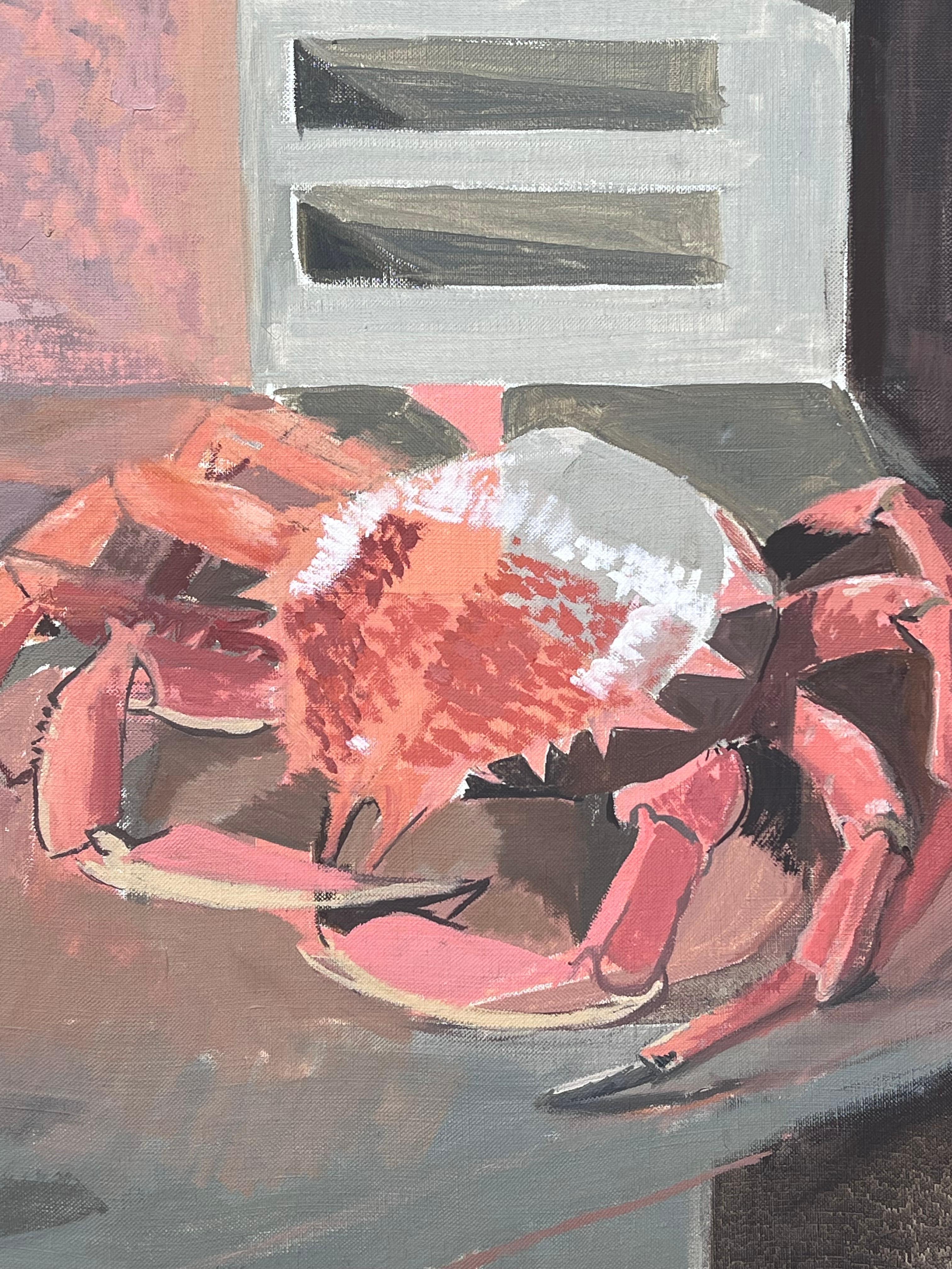 Raffinata pittura ad olio post cubista del 20° secolo Il granchio e la natura morta di limone in vendita 1