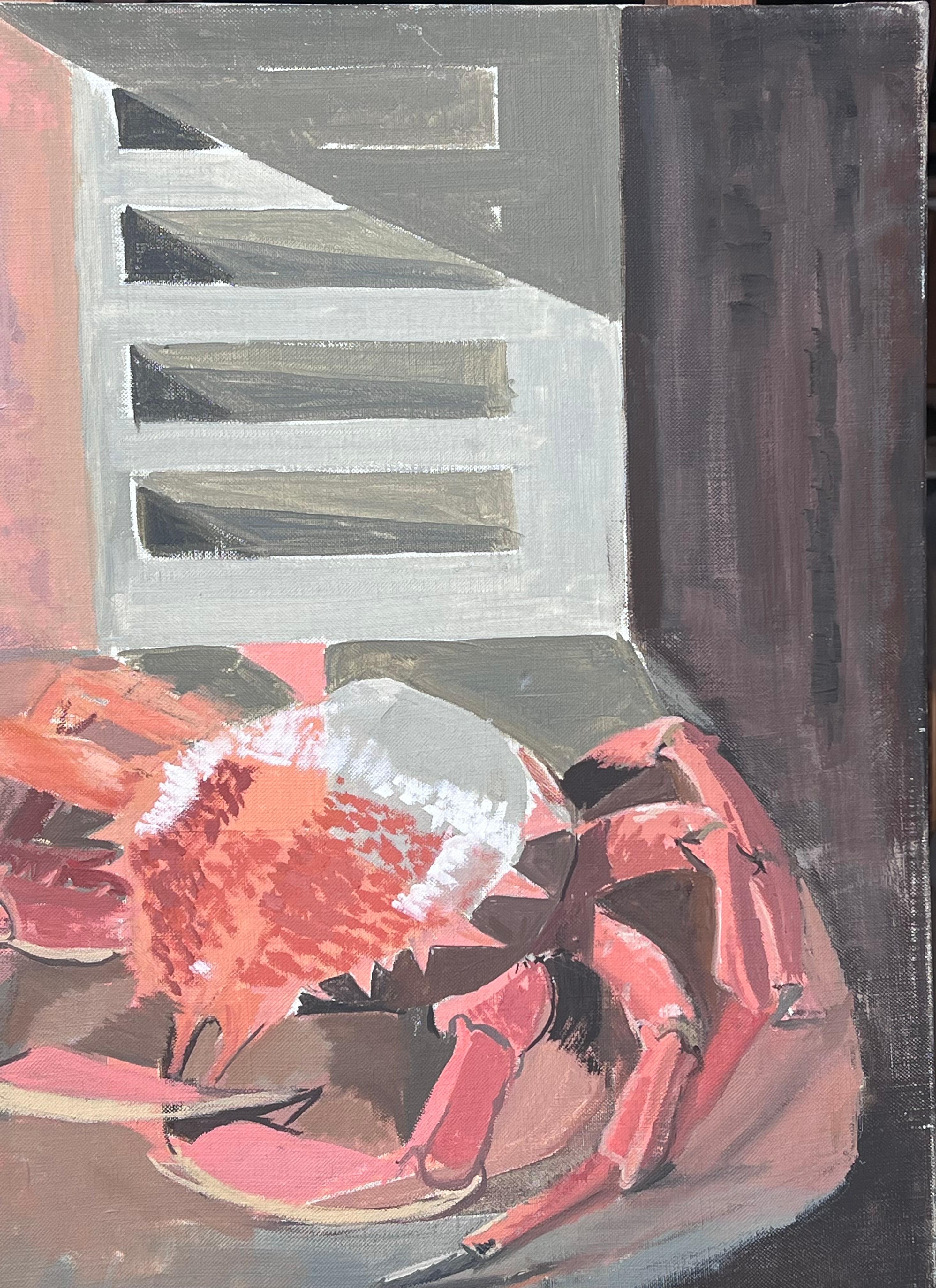 Raffinata pittura ad olio post cubista del 20° secolo Il granchio e la natura morta di limone in vendita 2