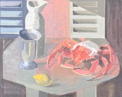 Fine 20th Century French Post Cubist Oil Painting The Crab & Lemon Still Life
