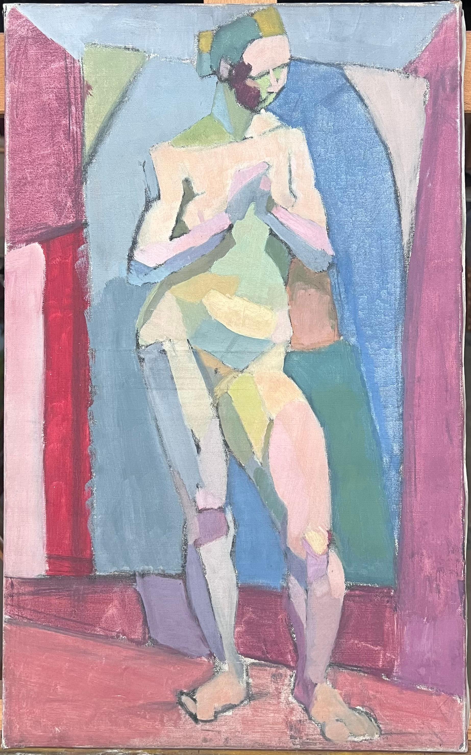 Fine Mitte des 20. Jahrhunderts Französisch kubistischen Ölgemälde Nude Woman Standing – Painting von Laure Noetzin-Azam (French 1929-2024)