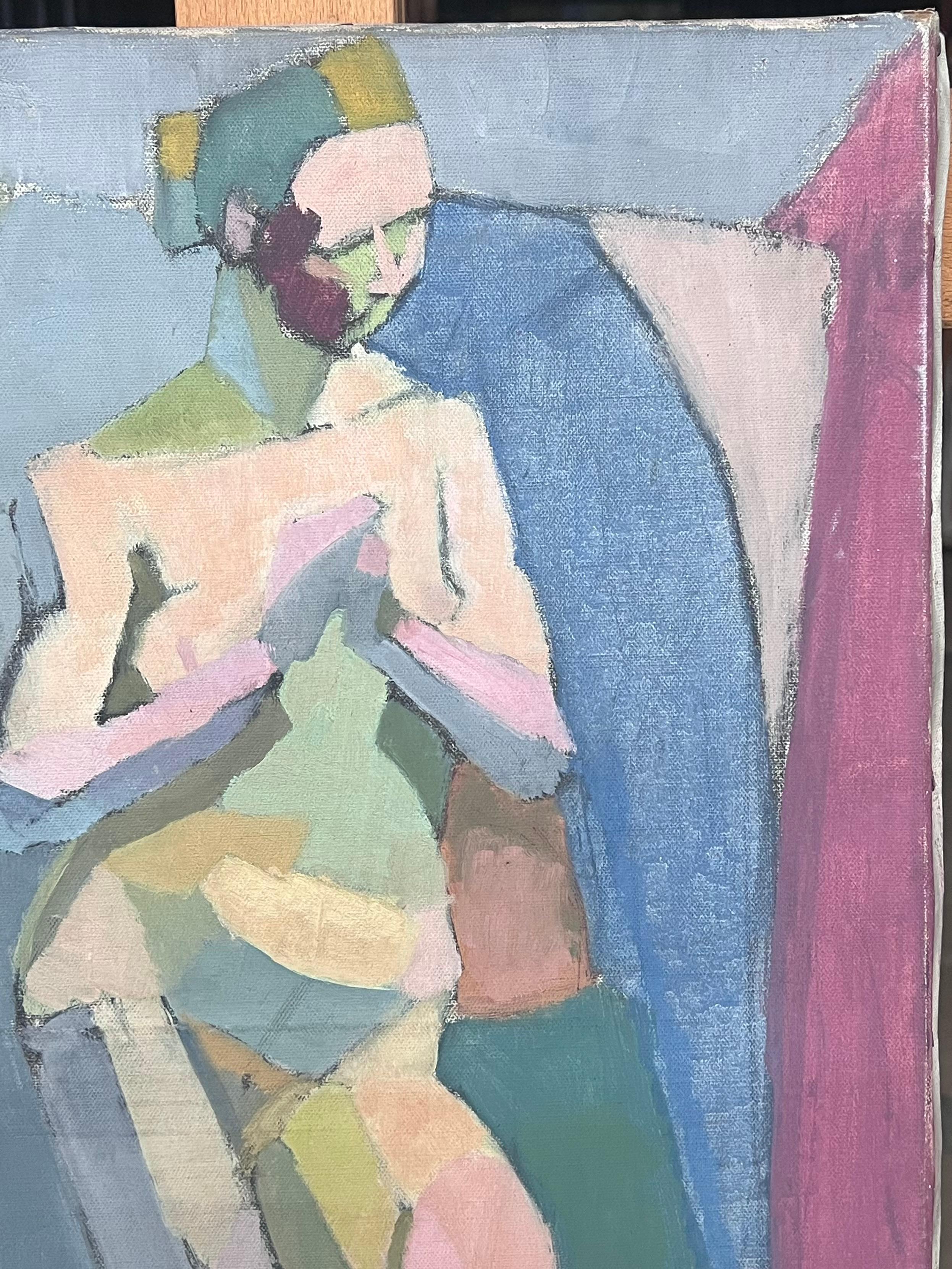 Fine Mitte des 20. Jahrhunderts Französisch kubistischen Ölgemälde Nude Woman Standing (Kubismus), Painting, von Laure Noetzin-Azam (French 1929-2024)
