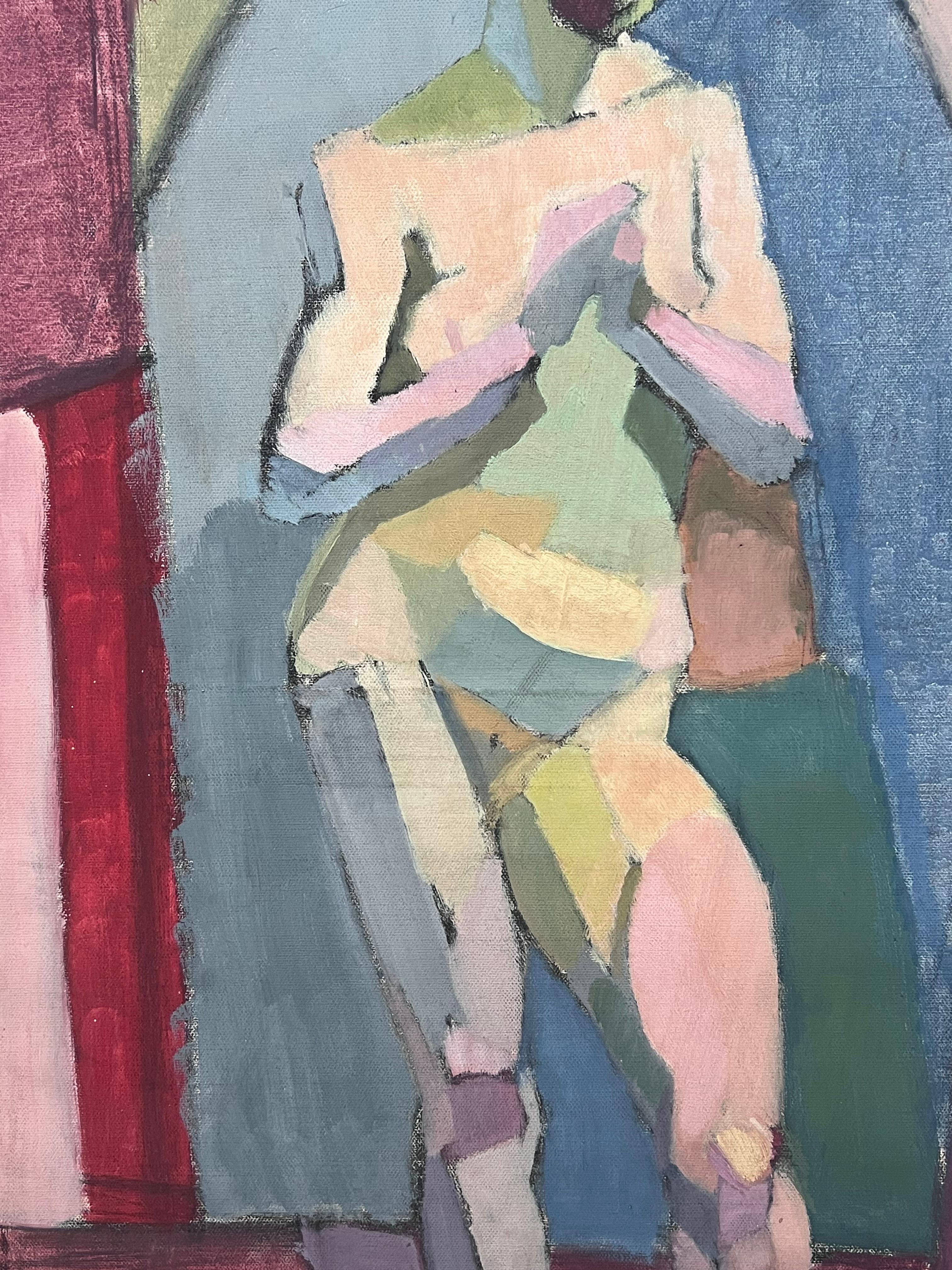 Fine Mitte des 20. Jahrhunderts Französisch kubistischen Ölgemälde Nude Woman Standing (Grau), Nude Painting, von Laure Noetzin-Azam (French 1929-2024)