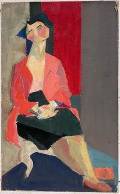 Fine Mid 20th Century French Cubist Oil Painting Portrait of Angular Seated Lady