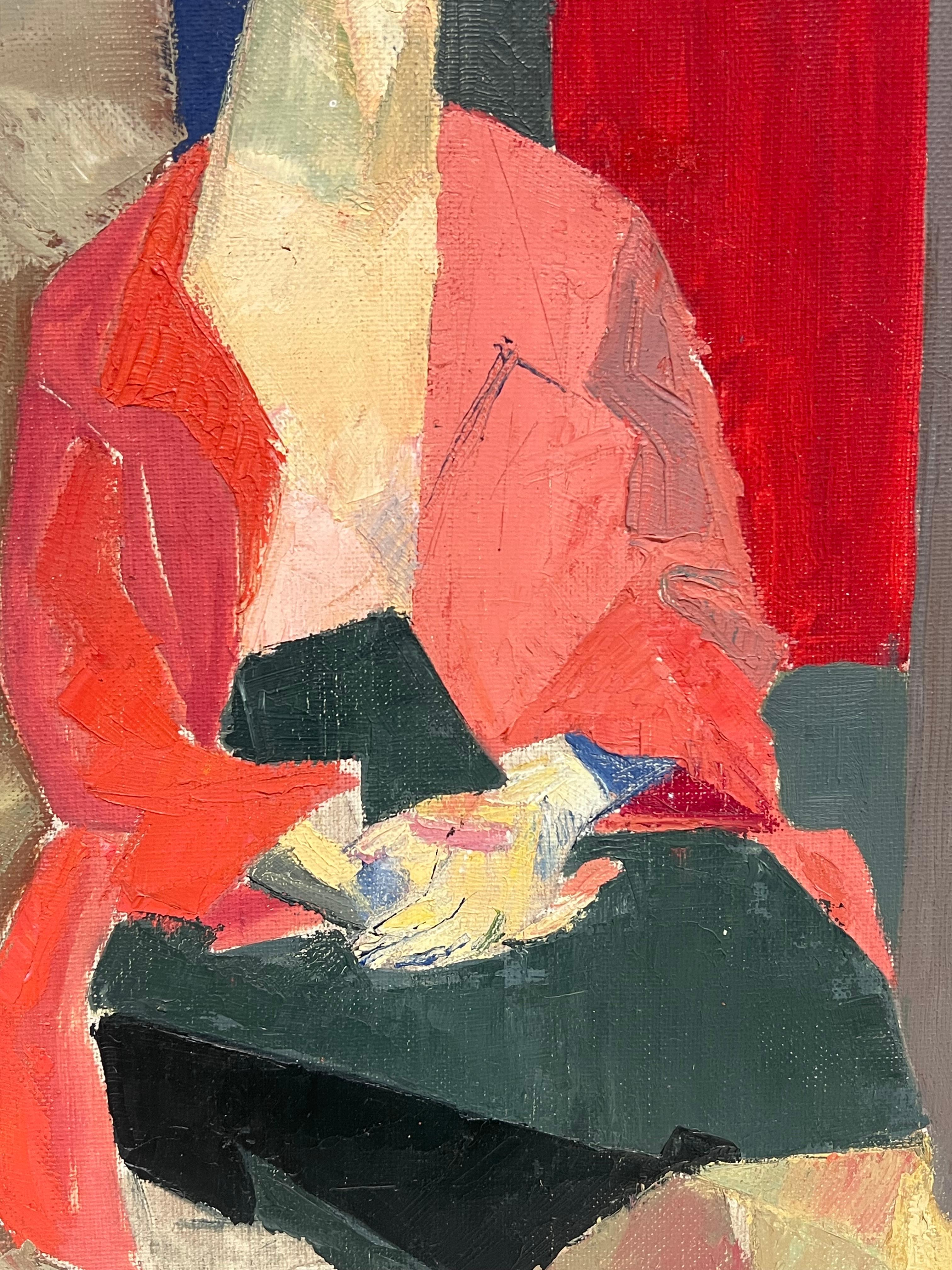 Feine Mitte des 20. Jahrhunderts Französisch kubistischen Ölgemälde Porträt der eckigen sitzende Dame im Angebot 1