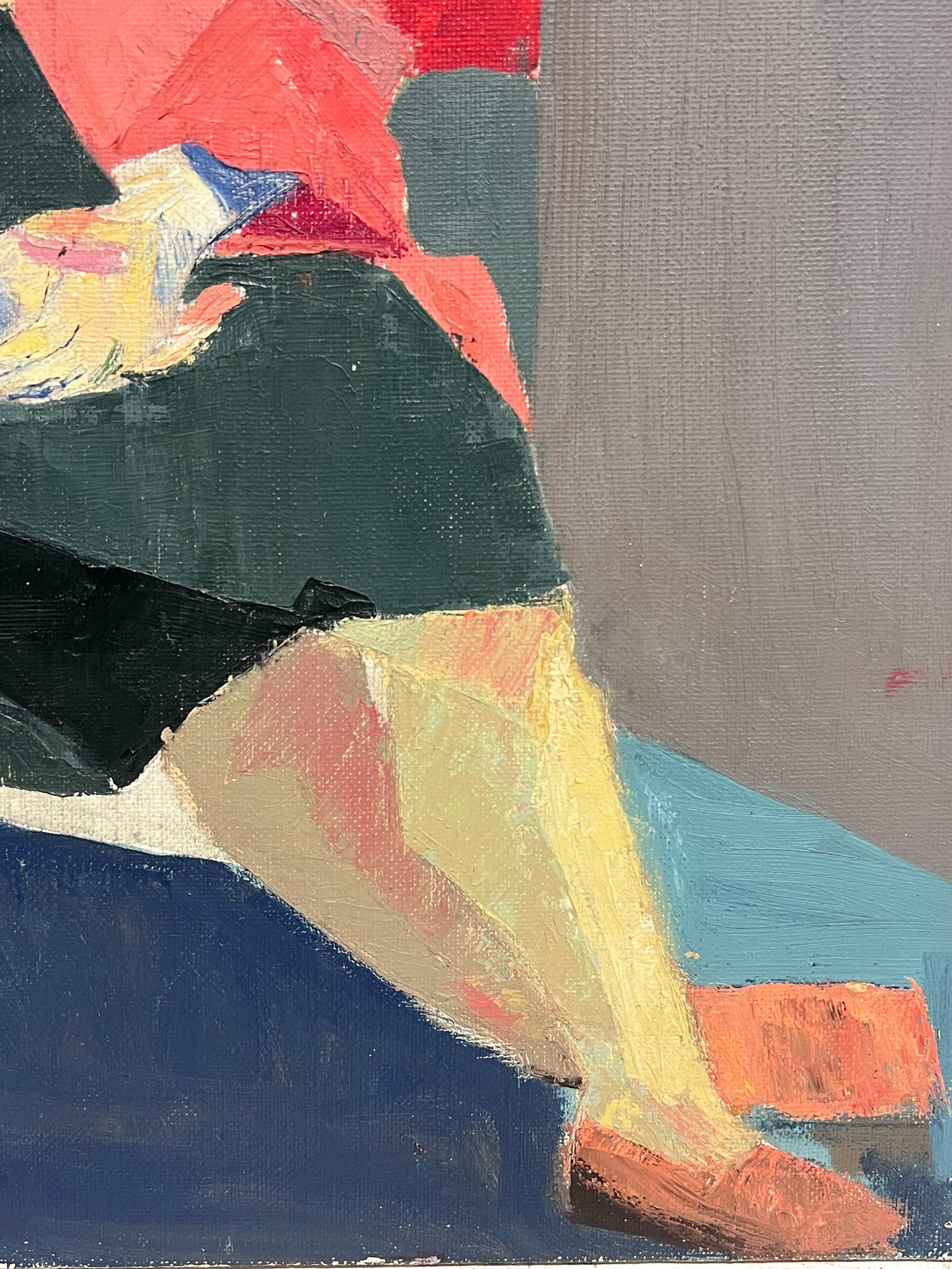 Feine Mitte des 20. Jahrhunderts Französisch kubistischen Ölgemälde Porträt der eckigen sitzende Dame im Angebot 2