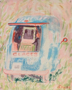 French Ice Cream Van in a Landscape French Modernist 20th Century Painting