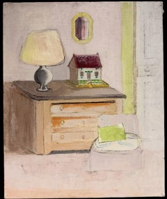 Nature morte d'intérieur avec lampe et commode Peinture à l'huile post-impressionniste