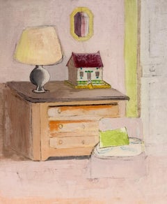 Nature morte d'intérieur avec lampe et commode Peinture à l'huile post-impressionniste
