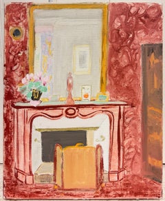 French Interior with Pink Fireplace Mantel Modernist 20th Century Painting