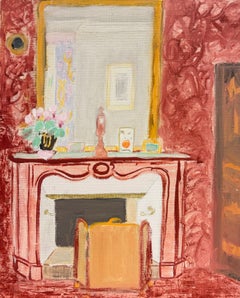 French Interior with Pink Fireplace Mantel Modernist 20th Century Painting