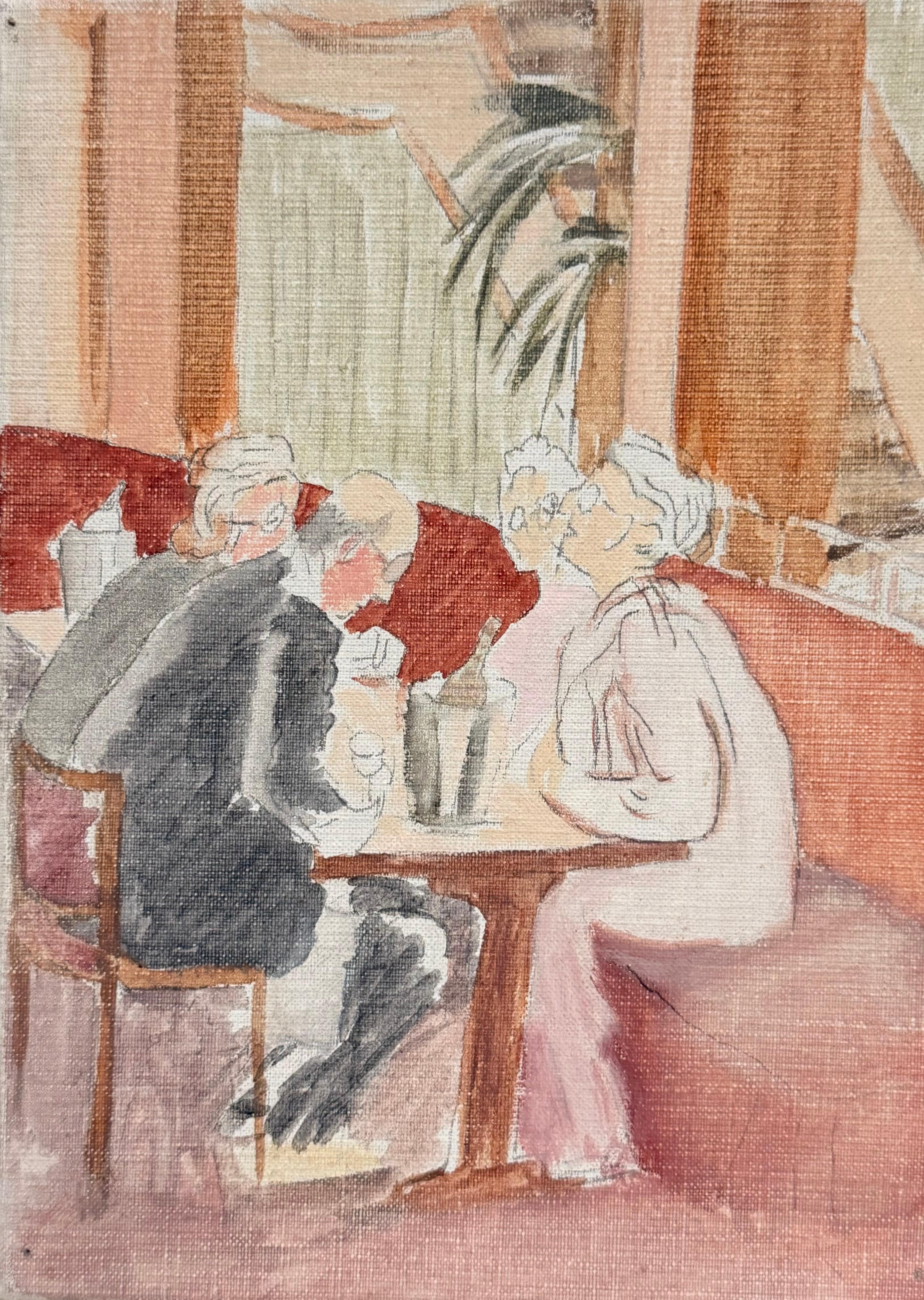 Friends Gathering in a Parisian Café French Modernist 20th Century Painting