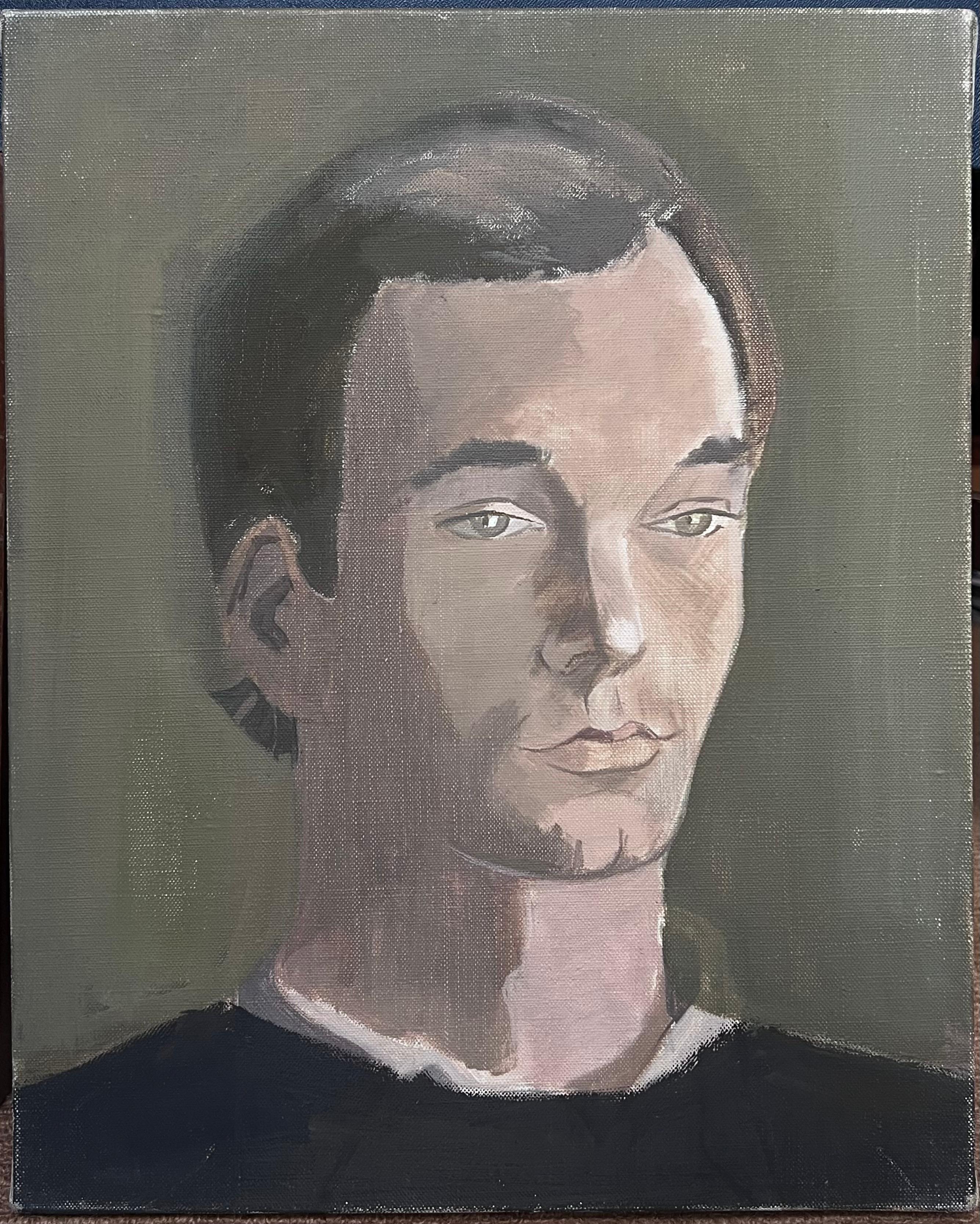 Kopf & Schultern Porträt junger Mann 20. Jahrhundert Französisch Modernist Ölgemälde – Painting von Laure Noetzin-Azam (French 1929-2024)