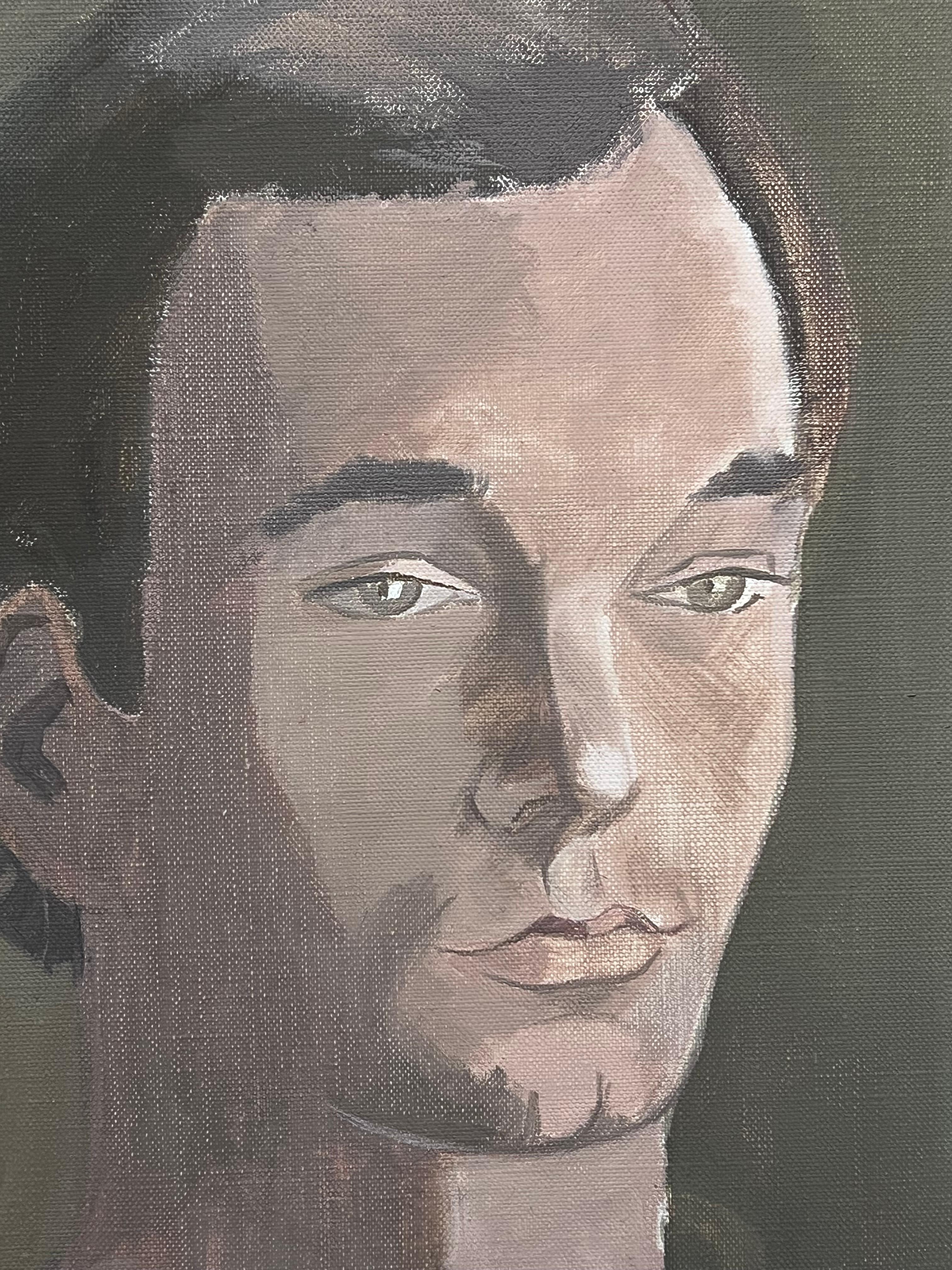 Kopf & Schultern Porträt junger Mann 20. Jahrhundert Französisch Modernist Ölgemälde (Kubismus), Painting, von Laure Noetzin-Azam (French 1929-2024)