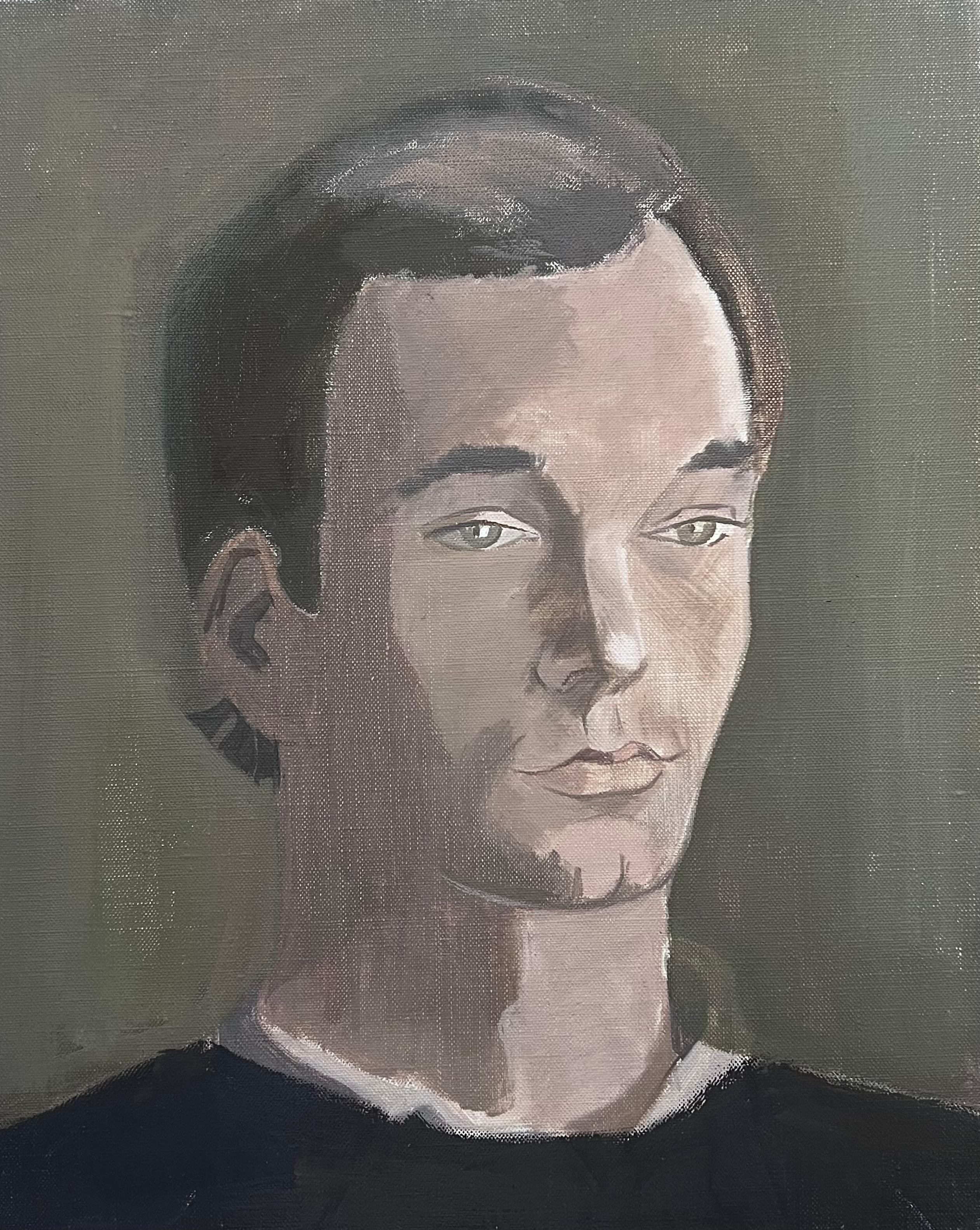 Portrait de jeune homme tête et épaules Peinture à l
huile moderniste française du 20e siècle