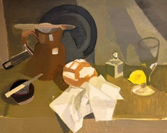 Kitchen Table Interior, Post-Cubist Oil Painting, Unframed, 25x32 in