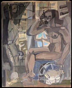 Large 1950's French Post-Cubist Oil Painting Picasso Style Nude Portrait