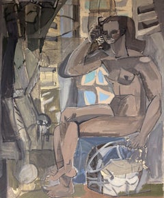 Large 1950's French Post-Cubist Oil Painting Picasso Style Nude Portrait