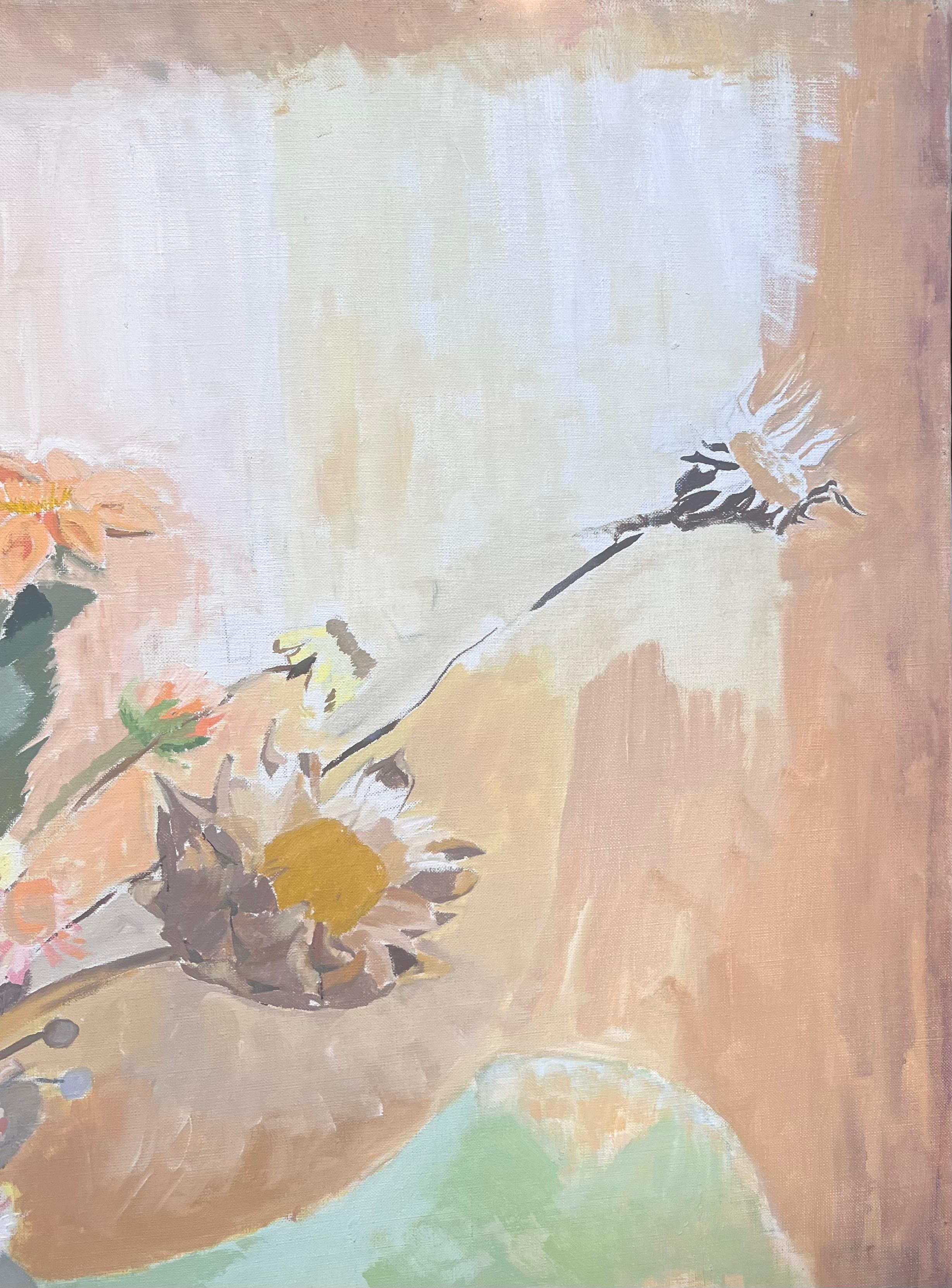 Grande peinture à l'huile moderniste française du 20e siècle Vase de fleurs à l'intérieur en vente 1