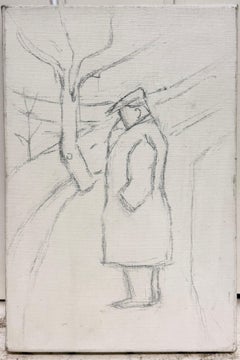 Man in a Cap and Coat on a Winter Tree-Lined Path French Modernist