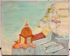 Mediterranean Roof Coastal Town with Domed Church French Modernist 20th Painting