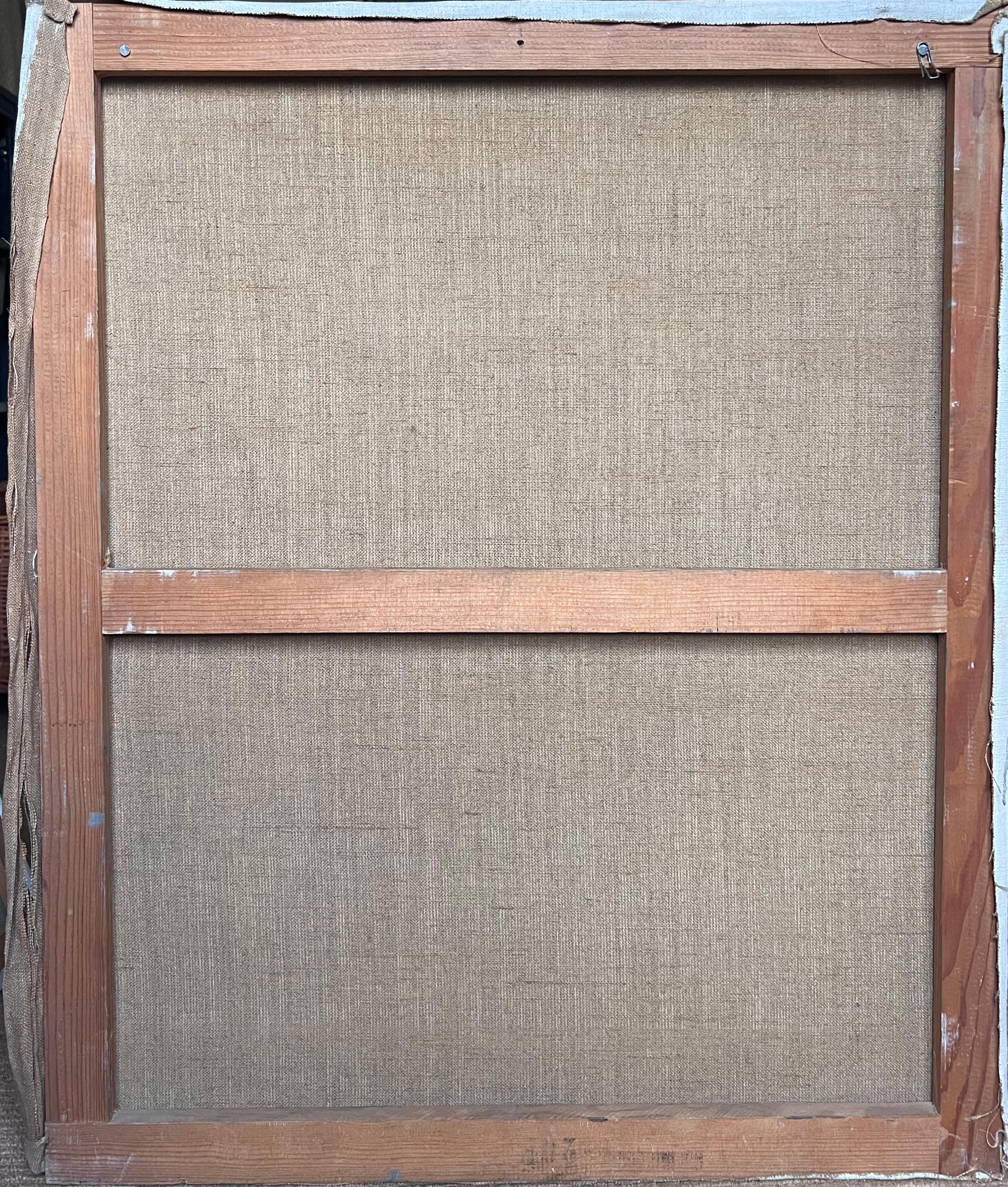 Mitte des 20. Jahrhunderts Französisch kubistische Ölgemälde Weiblicher Akt Grau & Blau im Angebot 6