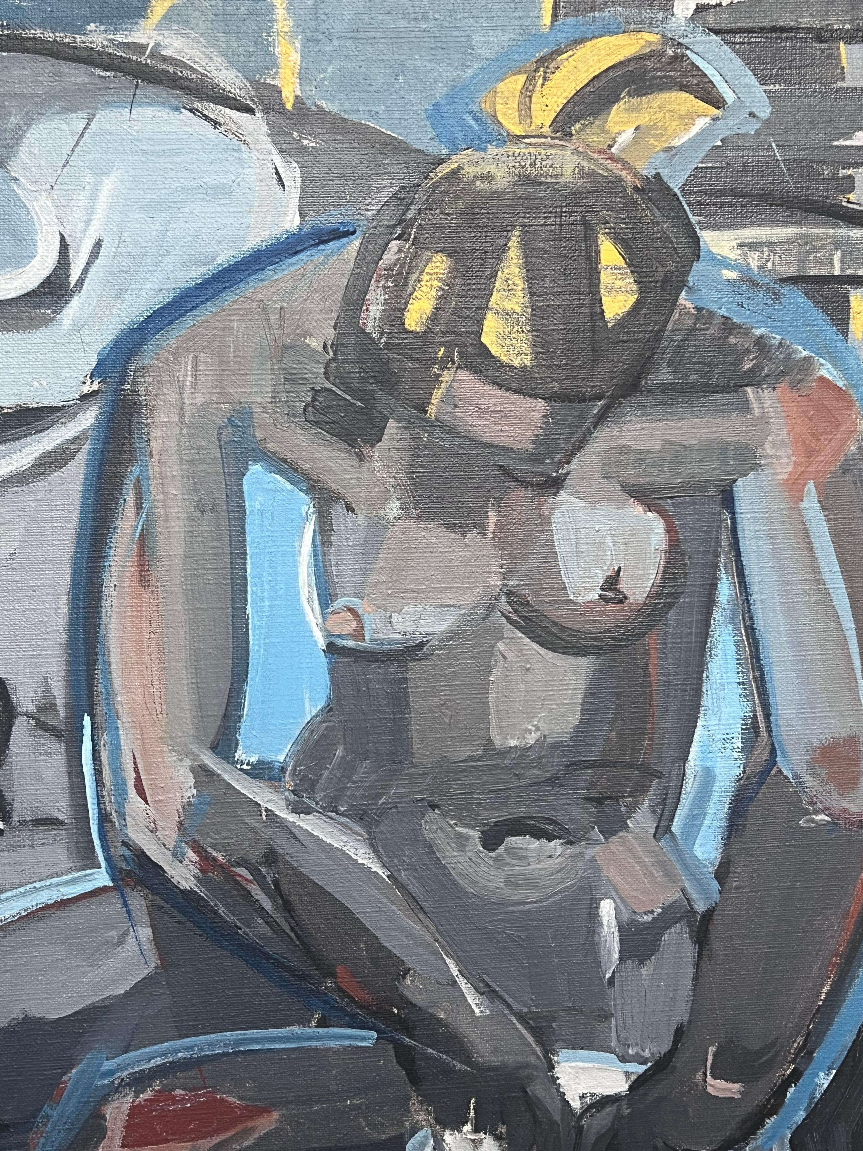 Mitte des 20. Jahrhunderts Französisch kubistische Ölgemälde Weiblicher Akt Grau & Blau (Kubismus), Painting, von Laure Noetzin-Azam (French 1929-2024)