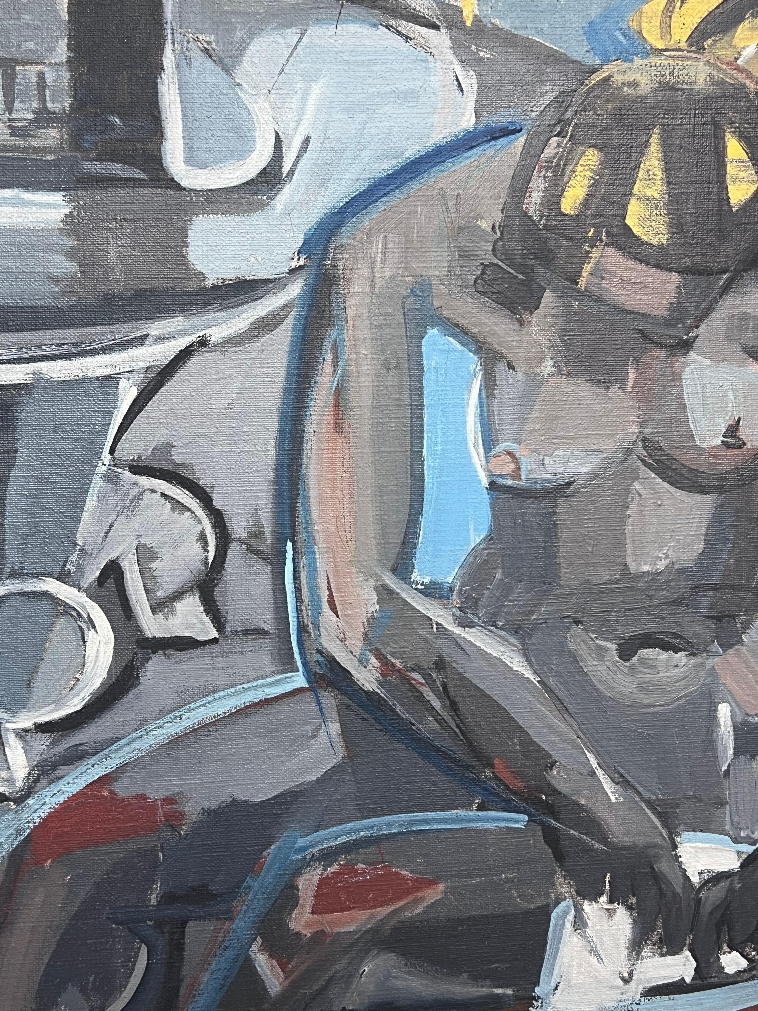 Mitte des 20. Jahrhunderts Französisch kubistische Ölgemälde Weiblicher Akt Grau & Blau im Angebot 1