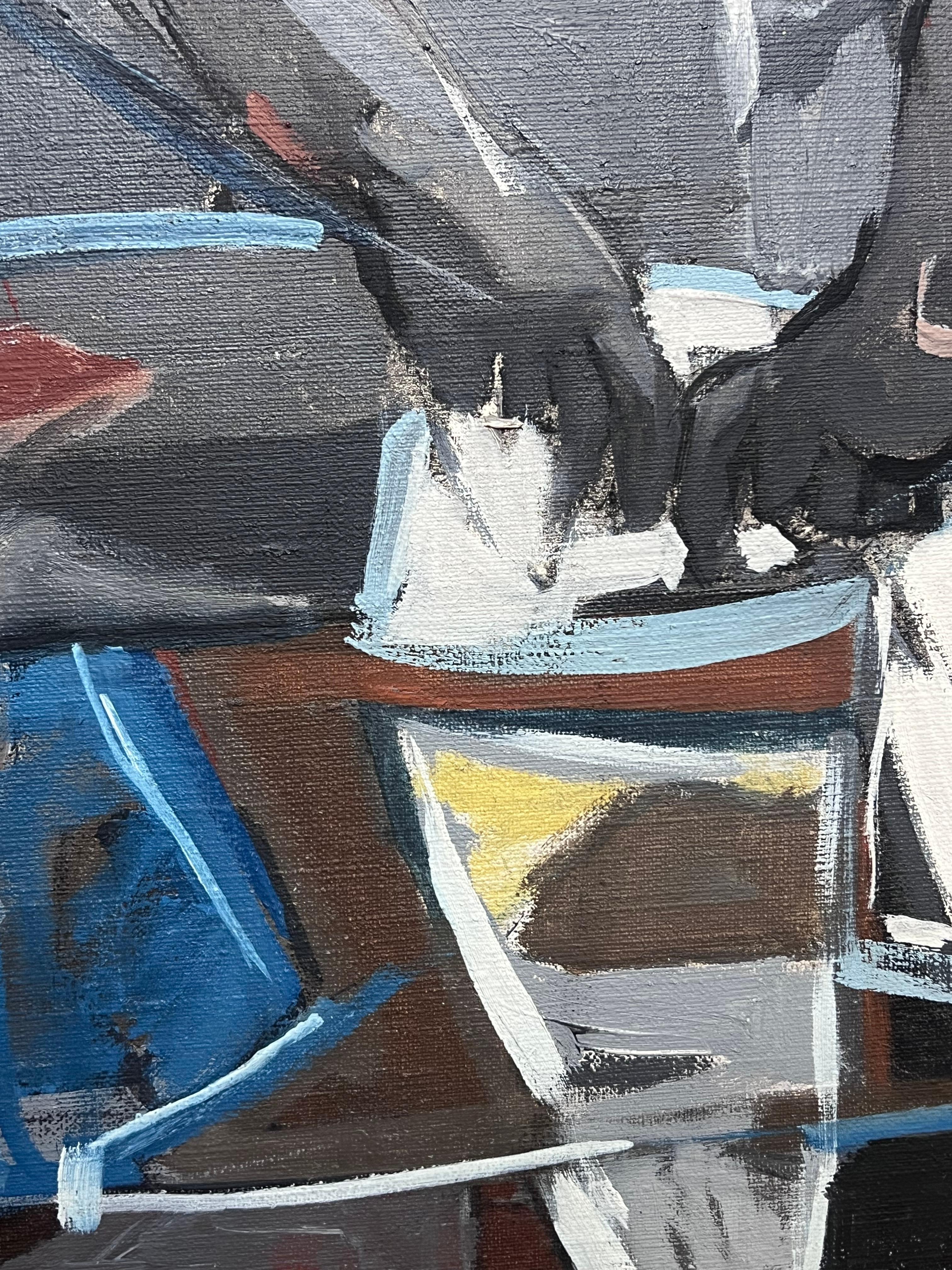 Mitte des 20. Jahrhunderts Französisch kubistische Ölgemälde Weiblicher Akt Grau & Blau im Angebot 5