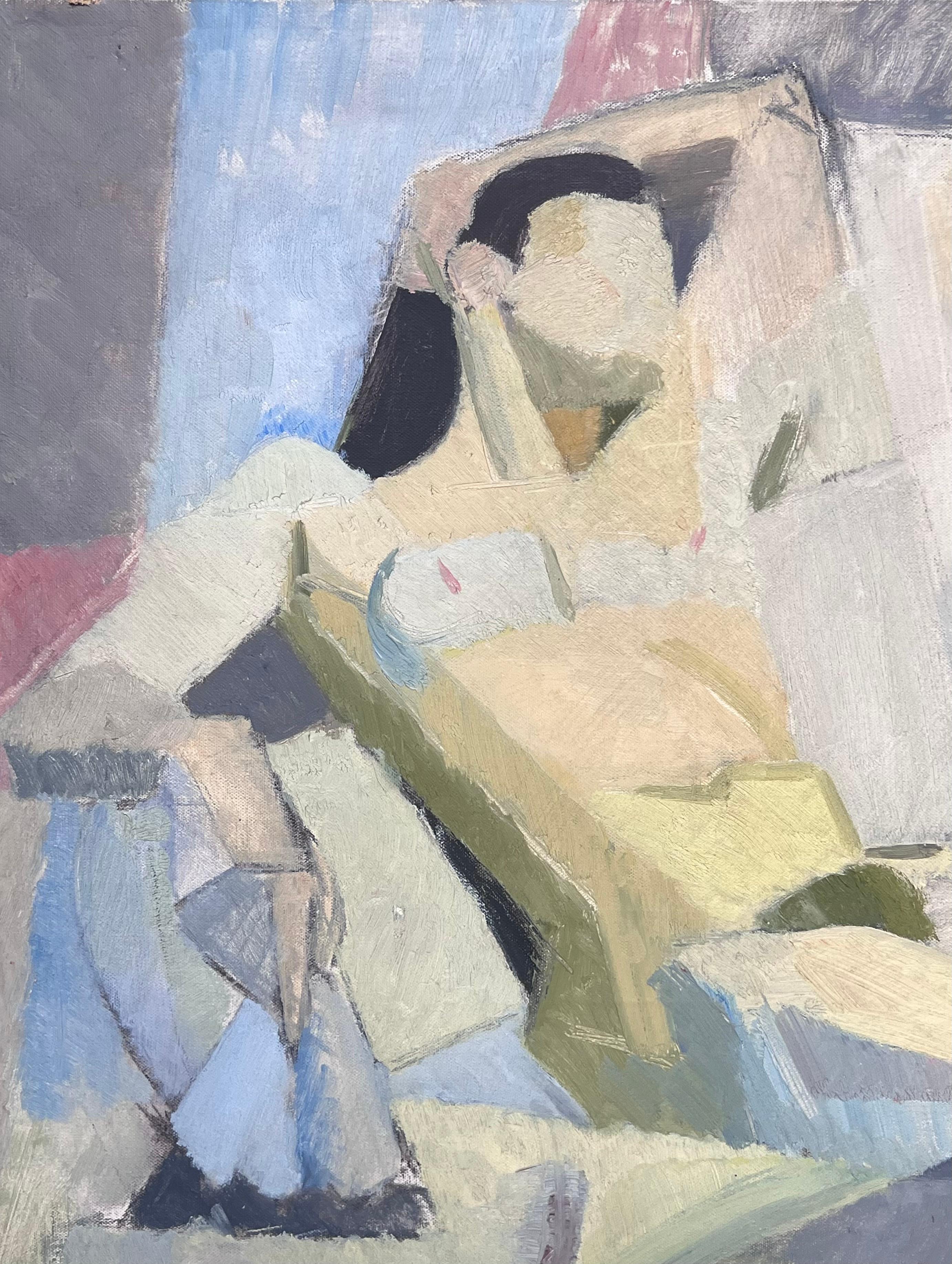 Mitte des 20. Jahrhunderts Französisch Modernist Kubist Ölgemälde Weiblicher Akt Künstler Modell (Kubismus), Painting, von Laure Noetzin-Azam (French 1929-2024)