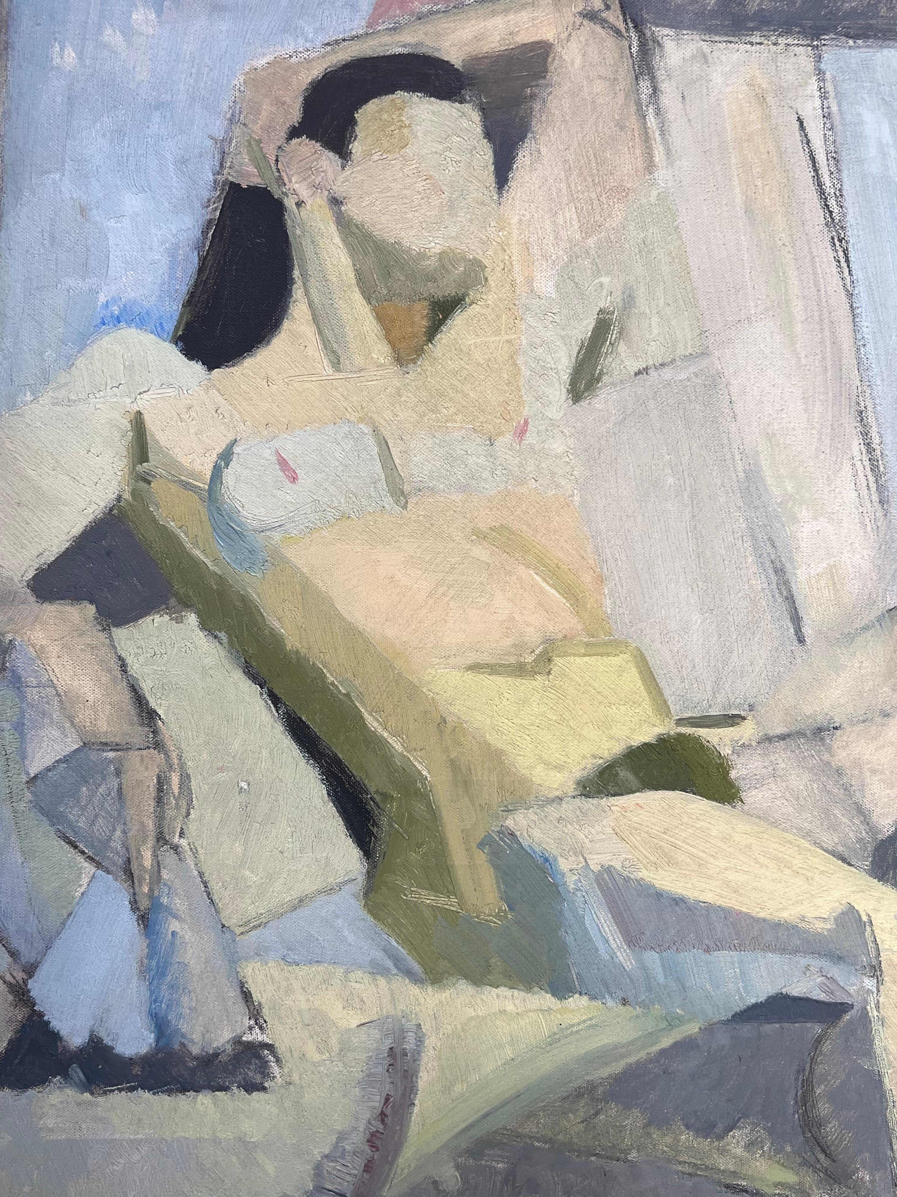 Mitte des 20. Jahrhunderts Französisch Modernist Kubist Ölgemälde Weiblicher Akt Künstler Modell (Grau), Nude Painting, von Laure Noetzin-Azam (French 1929-2024)