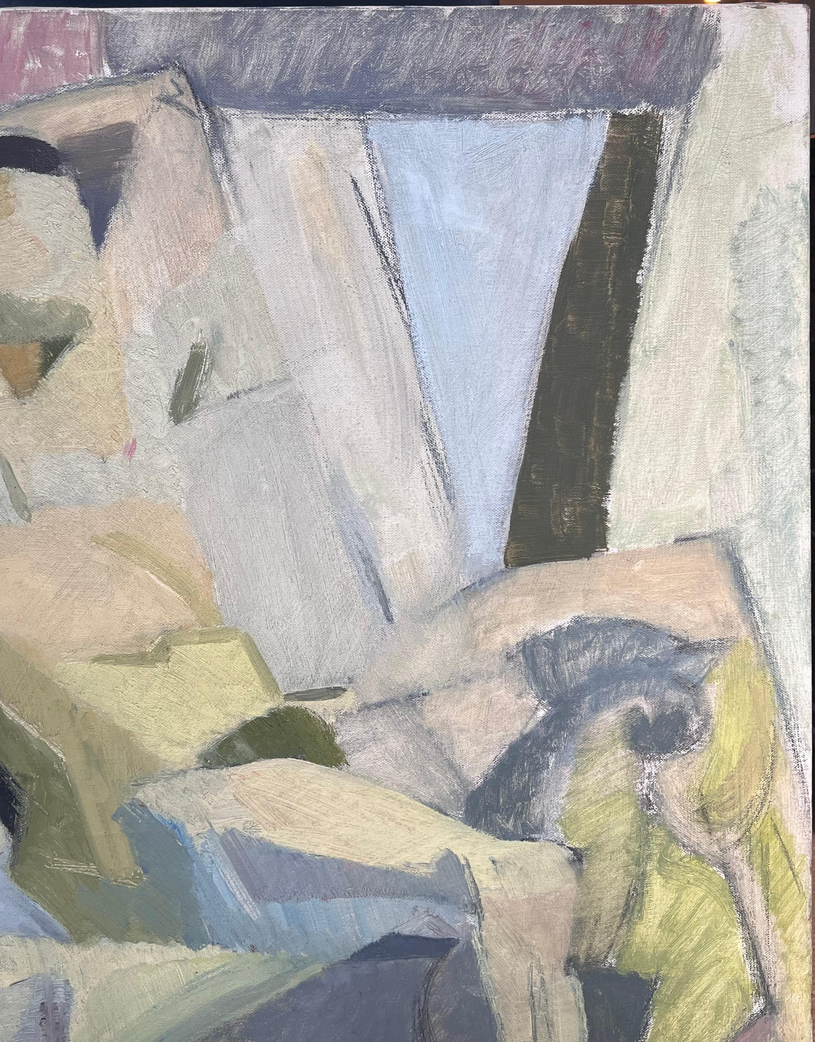 Mitte des 20. Jahrhunderts Französisch Modernist Kubist Ölgemälde Weiblicher Akt Künstler Modell im Angebot 1