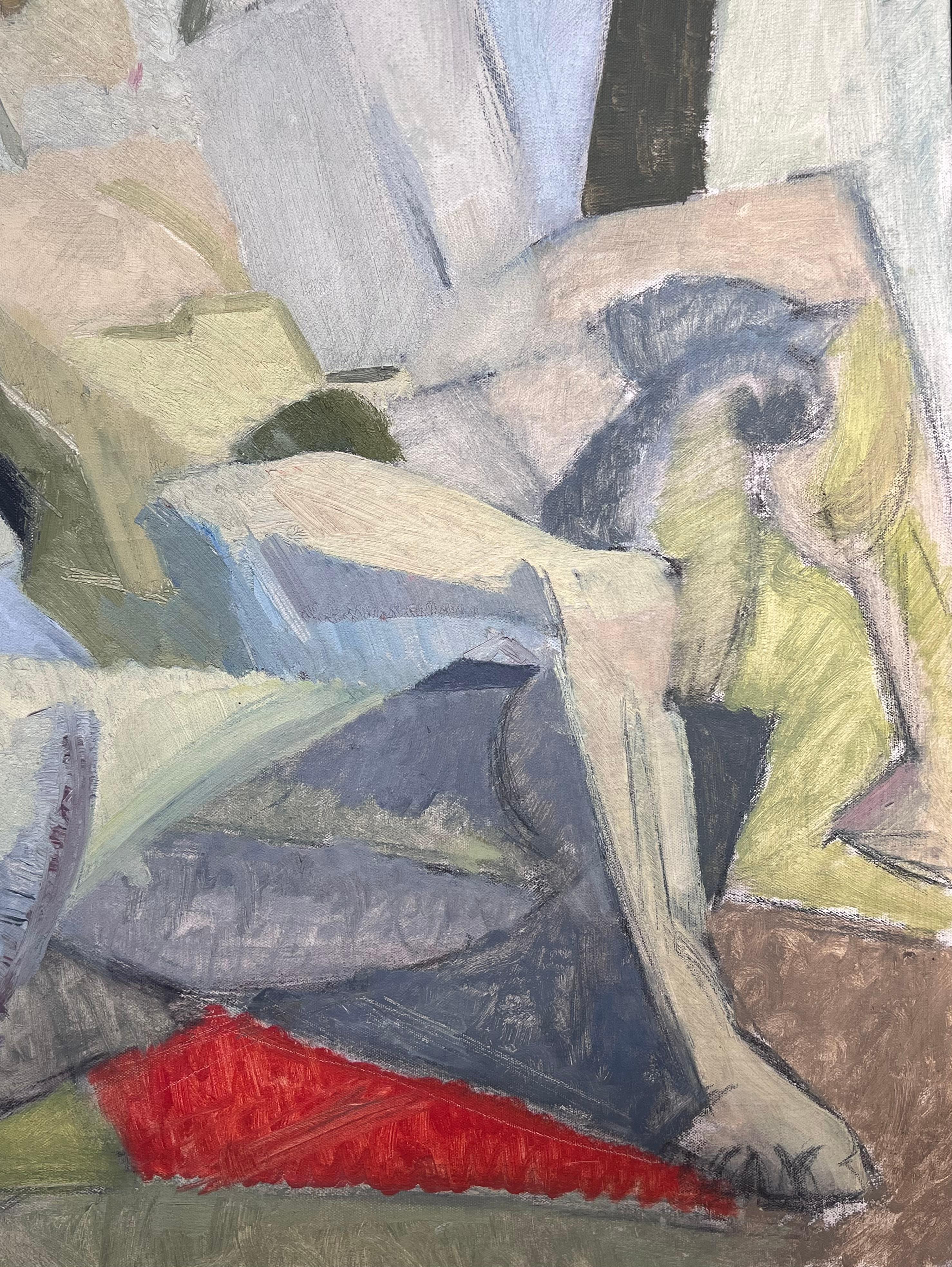 Mitte des 20. Jahrhunderts Französisch Modernist Kubist Ölgemälde Weiblicher Akt Künstler Modell im Angebot 3