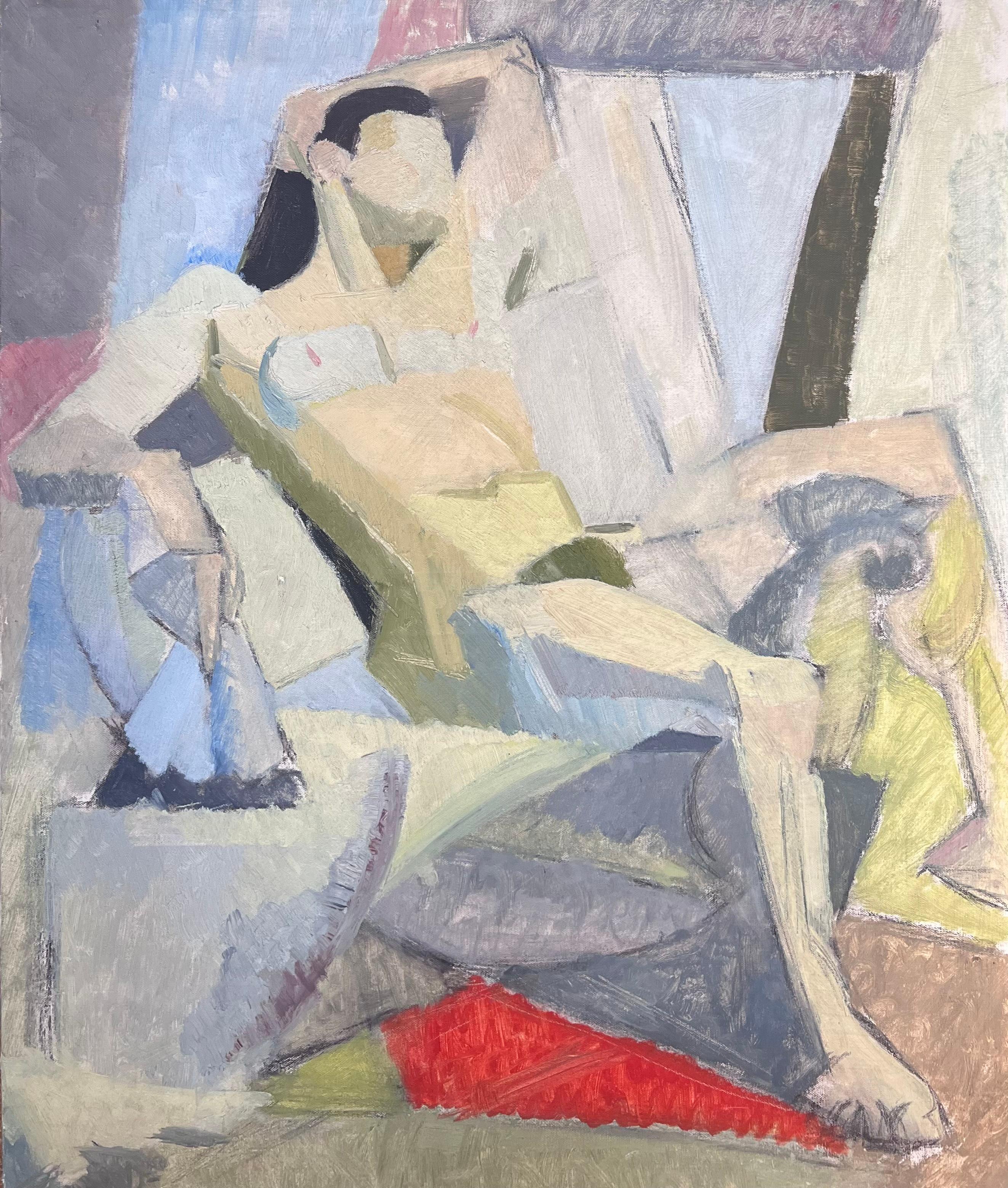 Mitte des 20. Jahrhunderts Französisch Modernist Kubist Ölgemälde Weiblicher Akt Künstler Modell