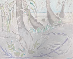 Modernist 20th Century French Oil Painting Trees in Tropical Coastal Landscape