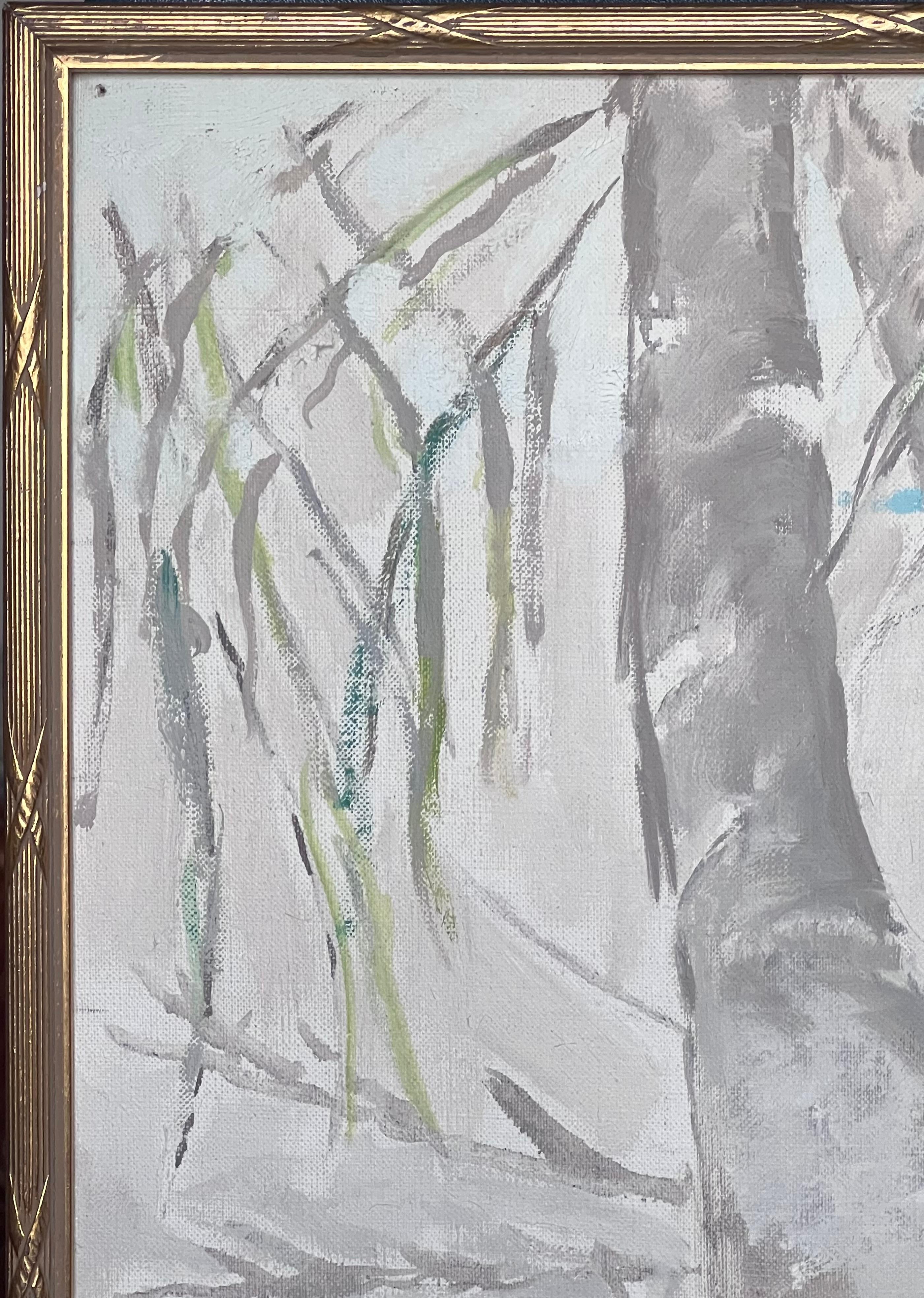 Modernist 20. Jahrhundert Französisch Ölgemälde Bäume in tropischen Küstenlandschaft im Angebot 1